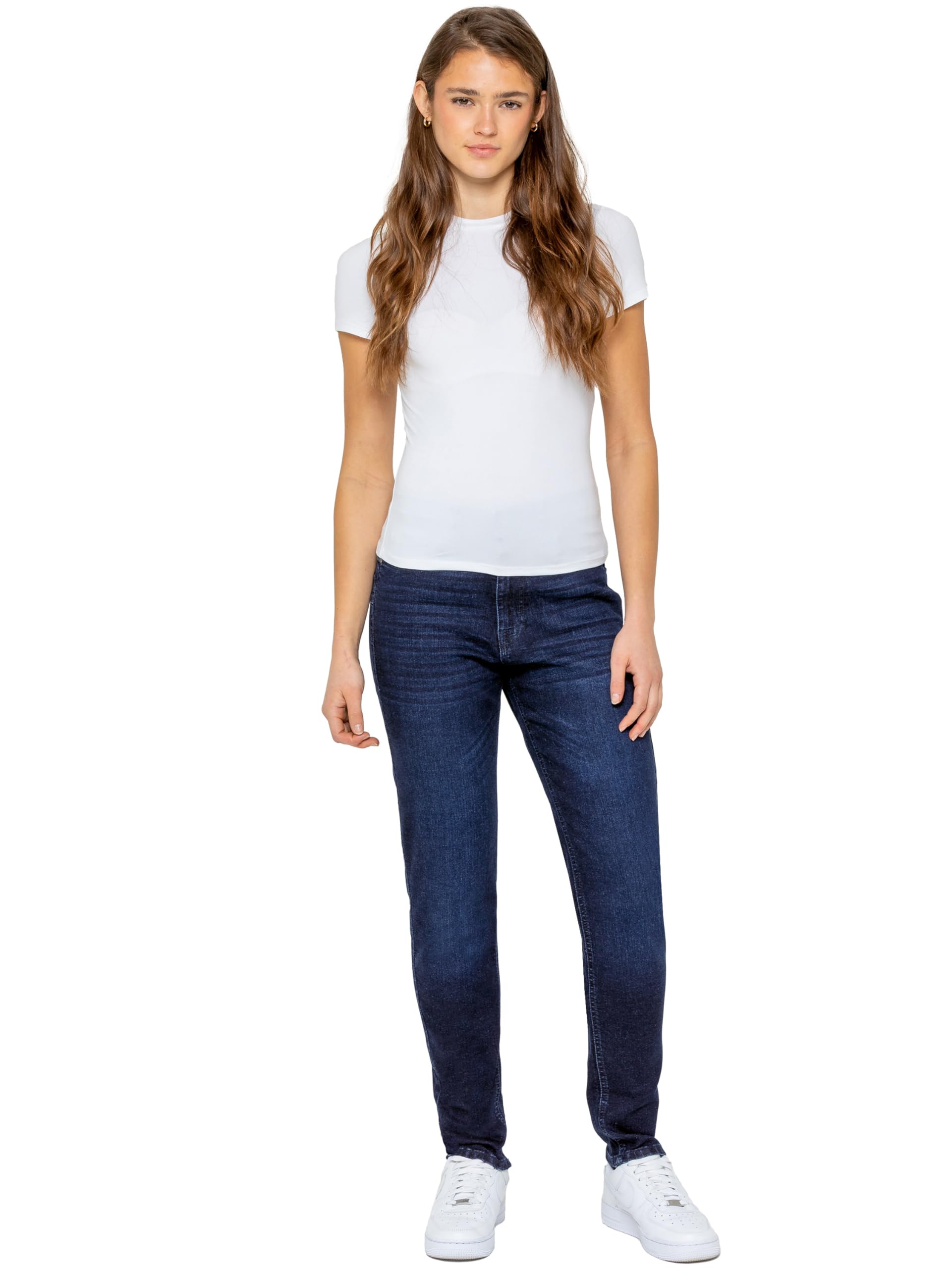989Zé Enzo Women's Blue Mom Jeans High Waisted Casual Cotton Regular Fit Stretch Denim Trouser Pants (Uk, Numeric, 12, Regular, Regular, )