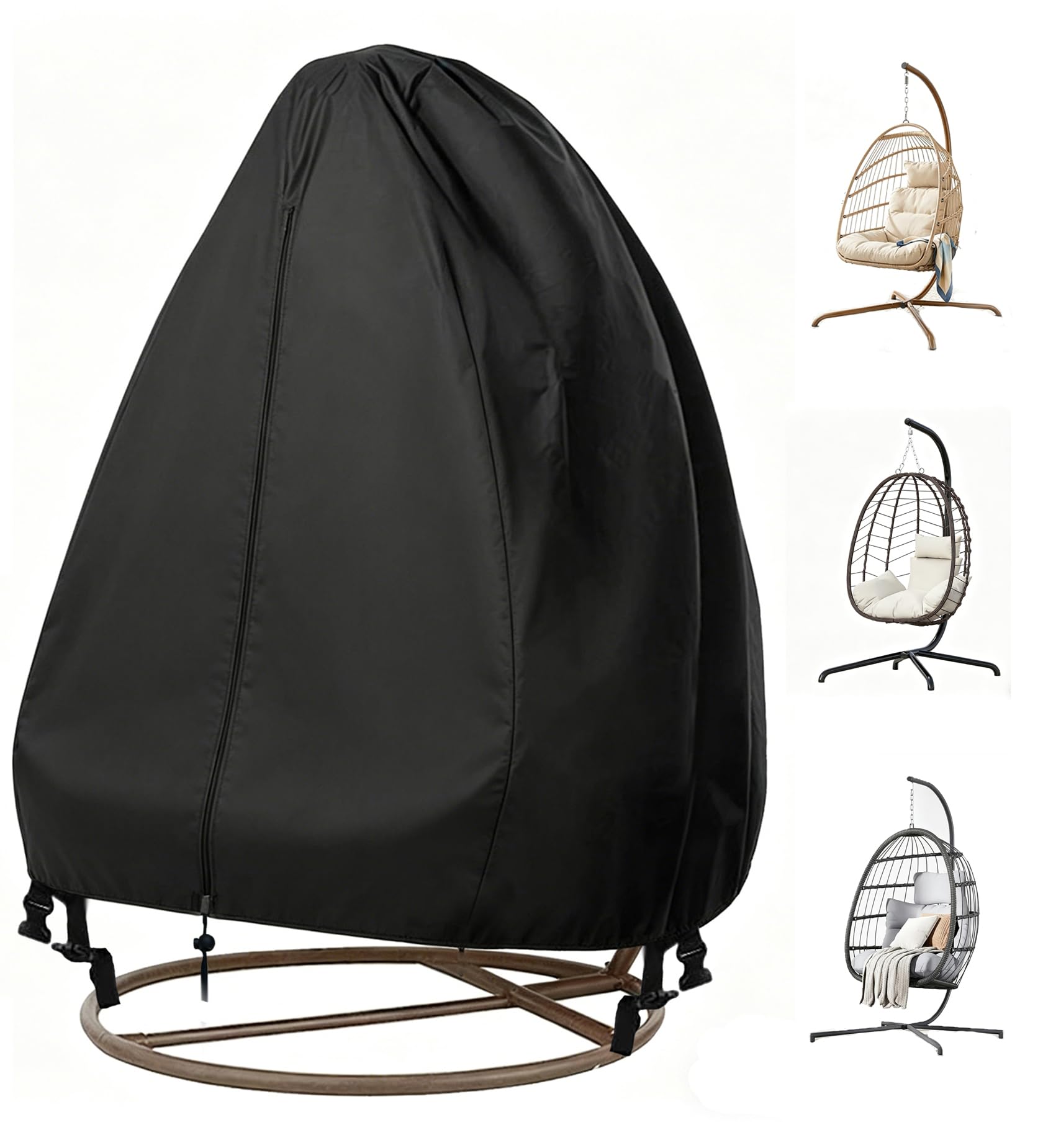 FLYMEI 【Aggiornato Coprisedia da giardino sospeso con cerniera, copertura per sedia a dondolo in vimini resistente, impermeabile, resistente alle intemperie, antivento