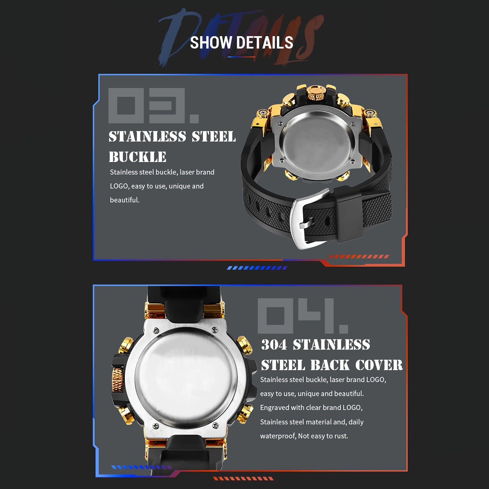 Orologio Sportivo Digitale da Uomo, Colorato e Alla Moda, Impermeabile | Cinturino in silicone, lente in vetro, impermeabile fino a 50 m, movimento digitale giapponese, quadrante grande