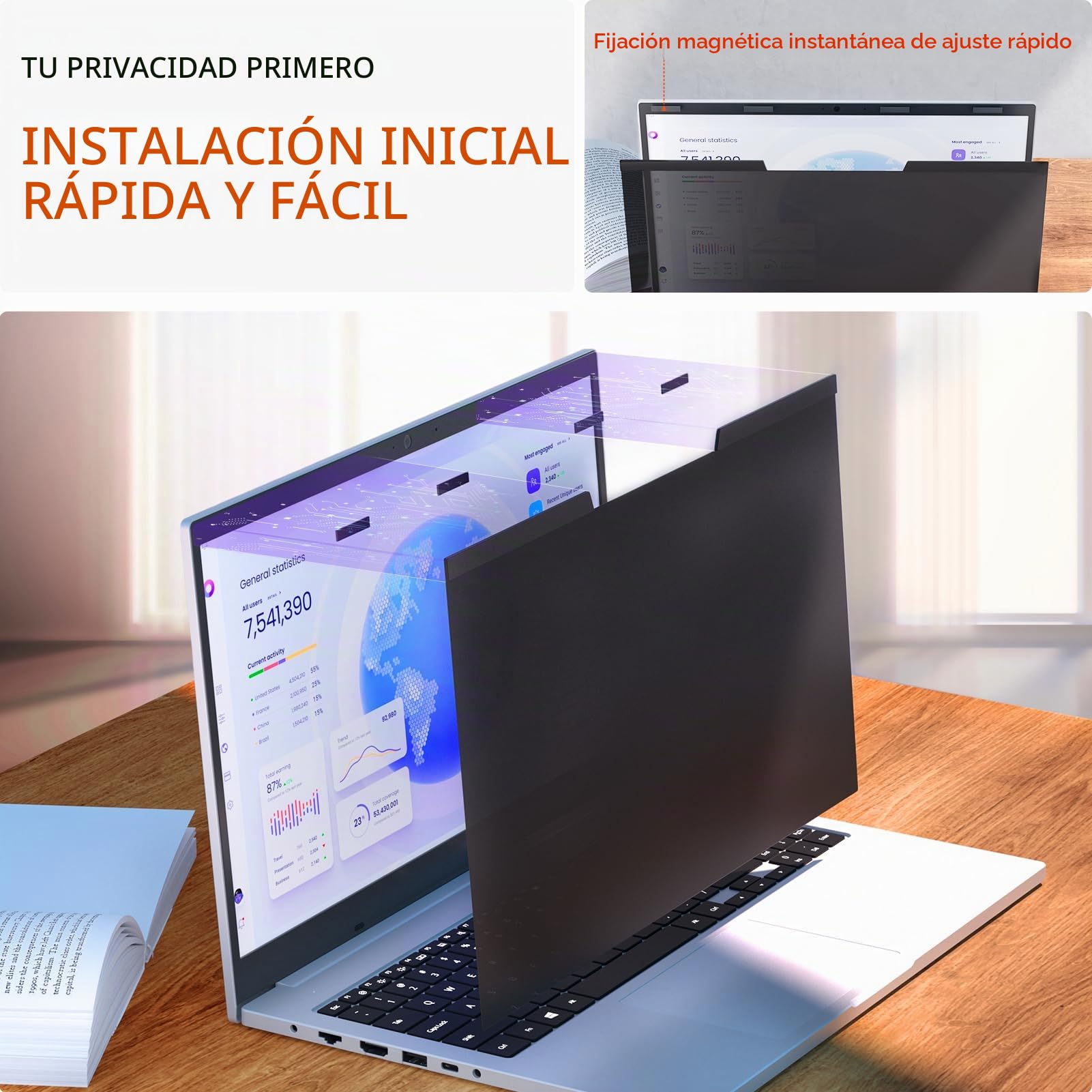 Filtro magnético de privacidad de 14 pulgadas 16:10, Filtros de pantalla para ordenador portátil con HP/Dell/Acer/Lenovo/Thinkpad/Samsung/ASUS/Sony, Installazione Immediata, Película protectora