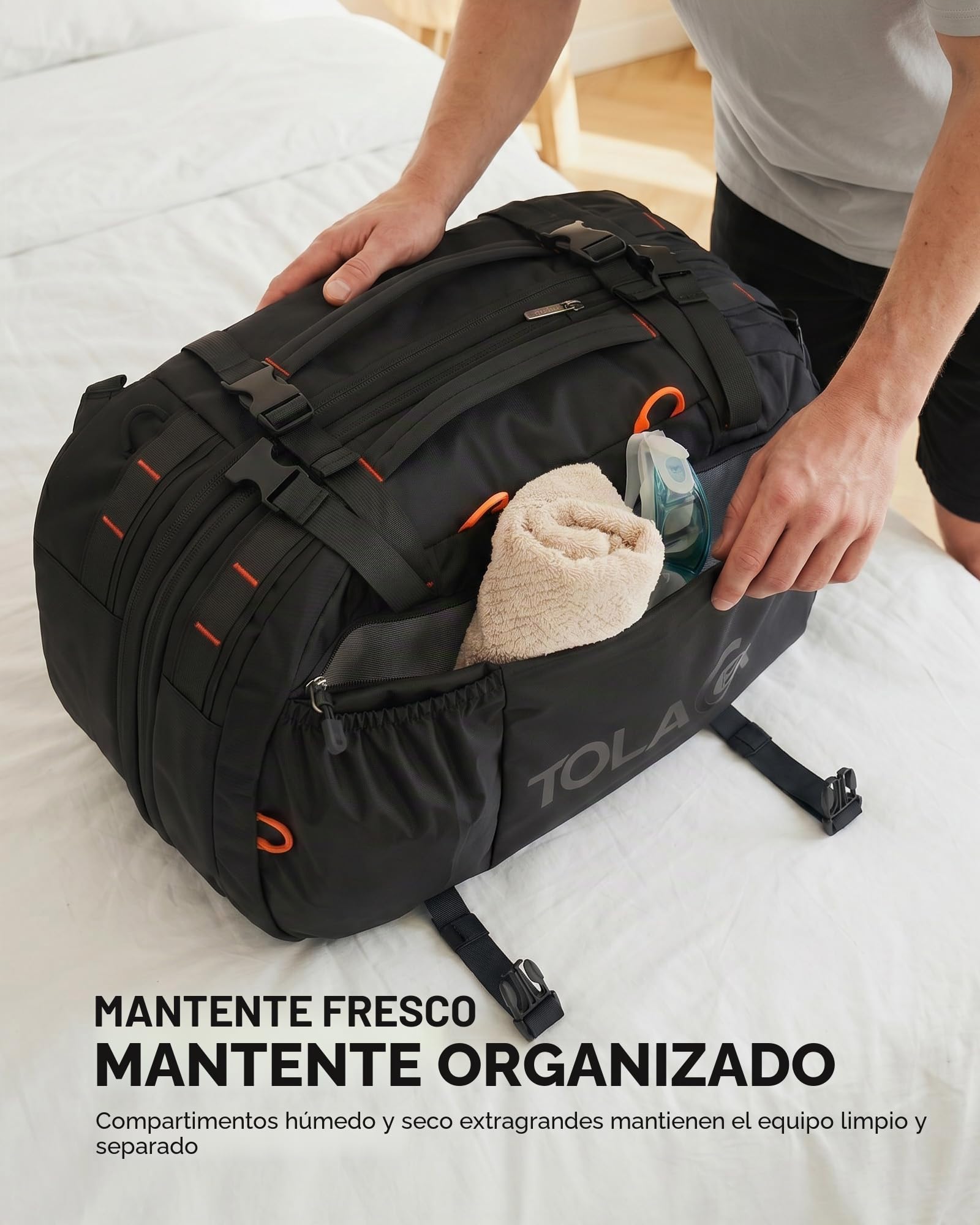 Tolaccea Mochila de Viaje 40L-50L Cabina Avión, Mochila Grande para Portátil 15,6", Impermeable para Hombre y Mujer, Trabajo y Excursión