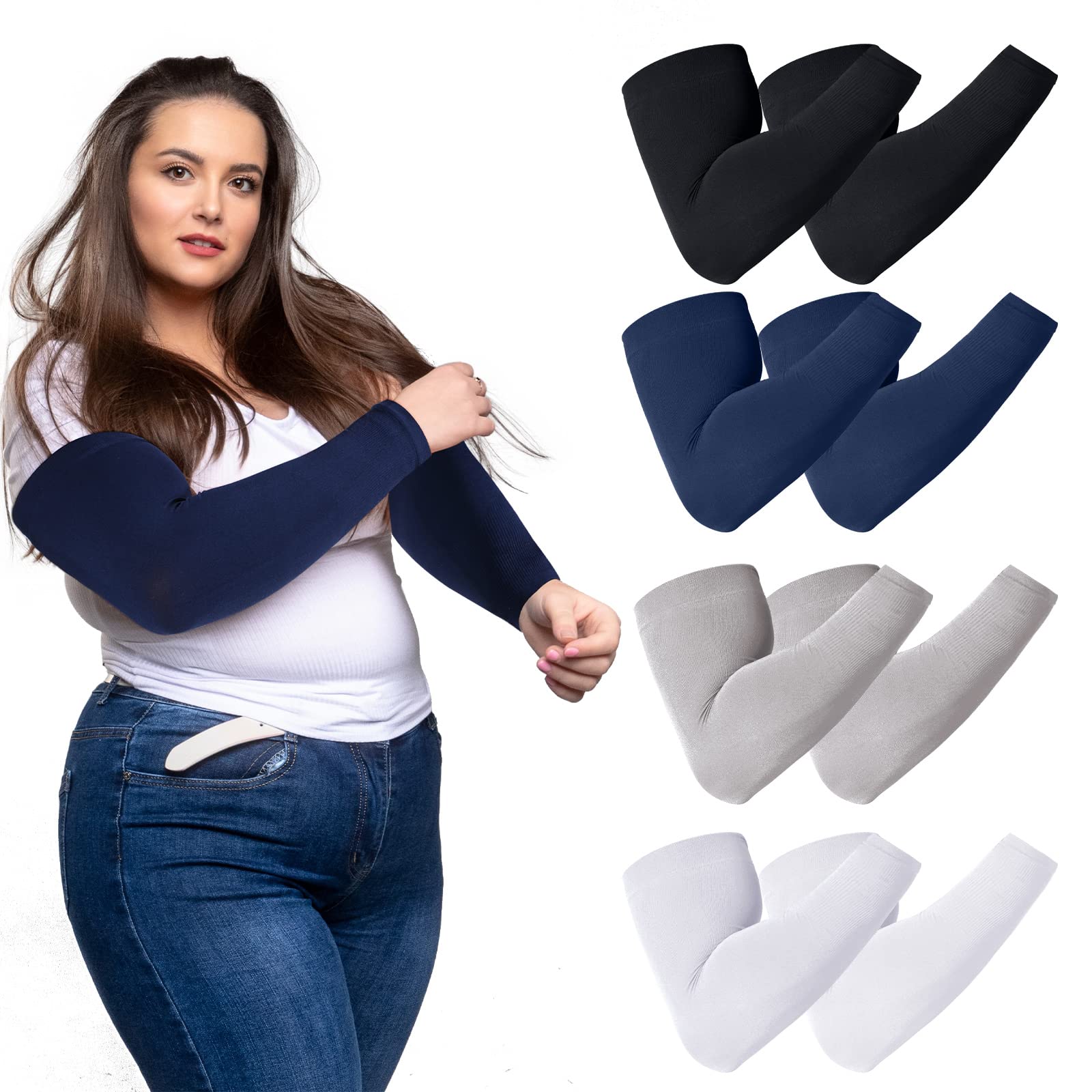 NeerPlus Size Arm Sleeves UV Sun Protection Tattoo Cover up Compression Cooling Arm Cover Ice Silk Running Sleeves Size L-XL