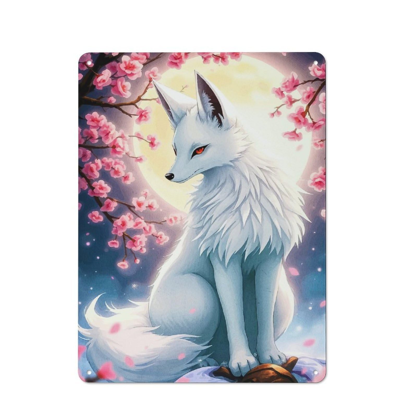 Junmoney Style-9 Tin Wall Plaque 40X30cm With Fox Cherry Blossoms For Garage Wall, Suited To People Furnishing A Garage
