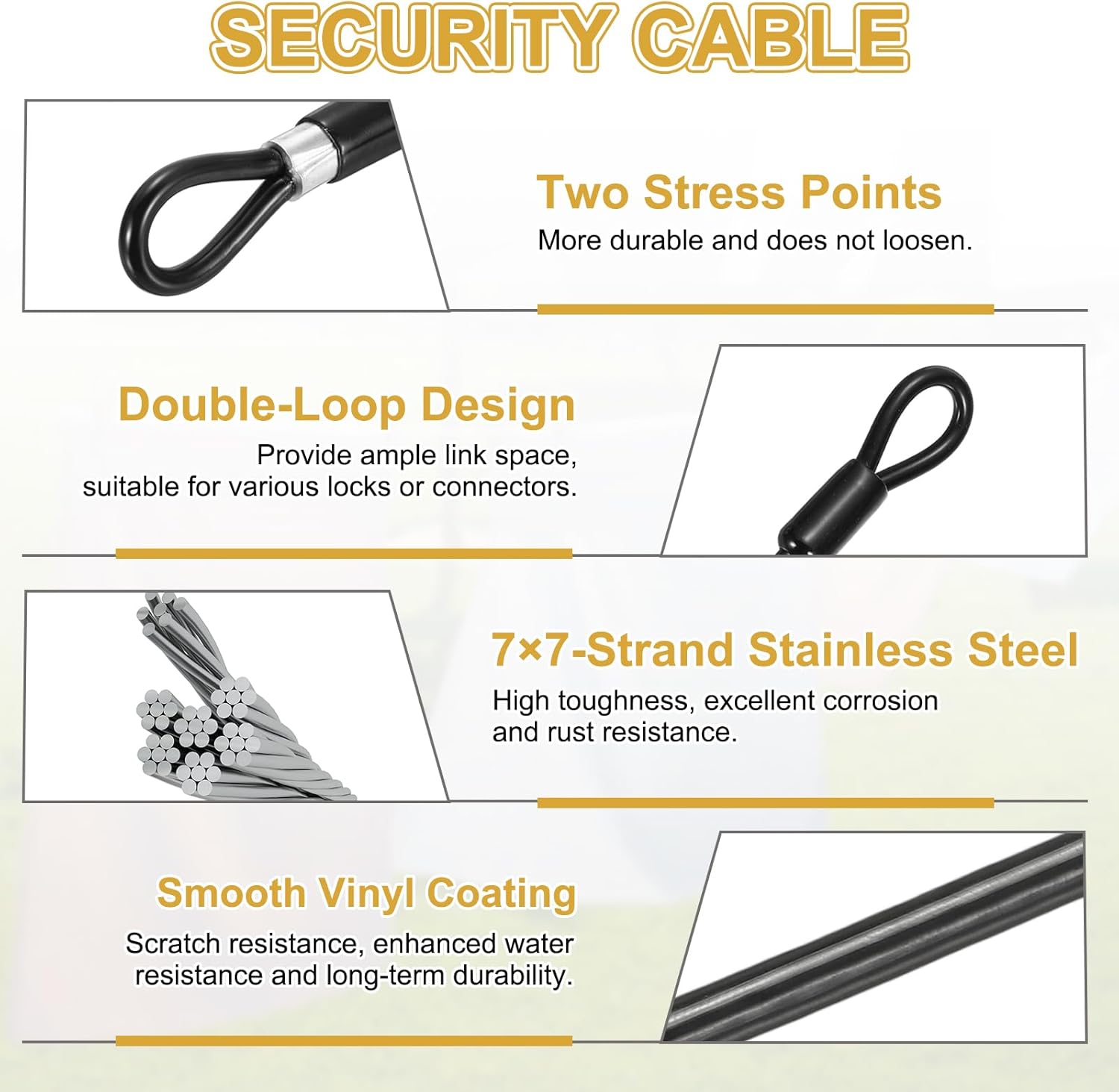 PATIKIL Security Cable Lock (1/8" Dia 6.6ft, Black)(4 Set) Vinyl Coated 304 Stainless Steel Double Loop Flexible Wire Rope Safety Cable with Quick Links Locking Connectors