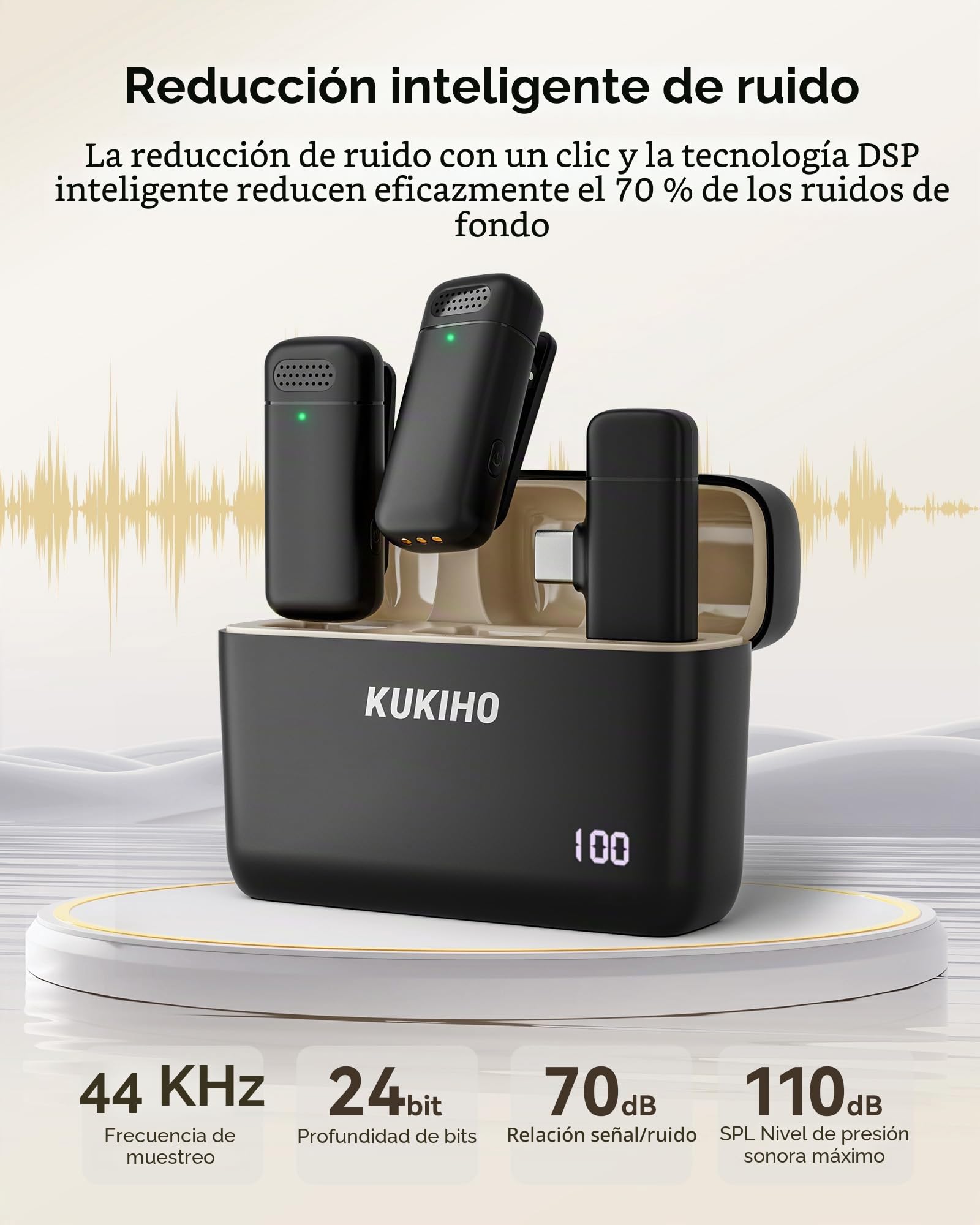 KUKIHO Microfono inalambrico Mini de Solapa para iPhone y Android，Microfono de Clip para Video/Vlogs/Youtube/TikTok Podcasts Estuche de Carga, 40m Alcance.