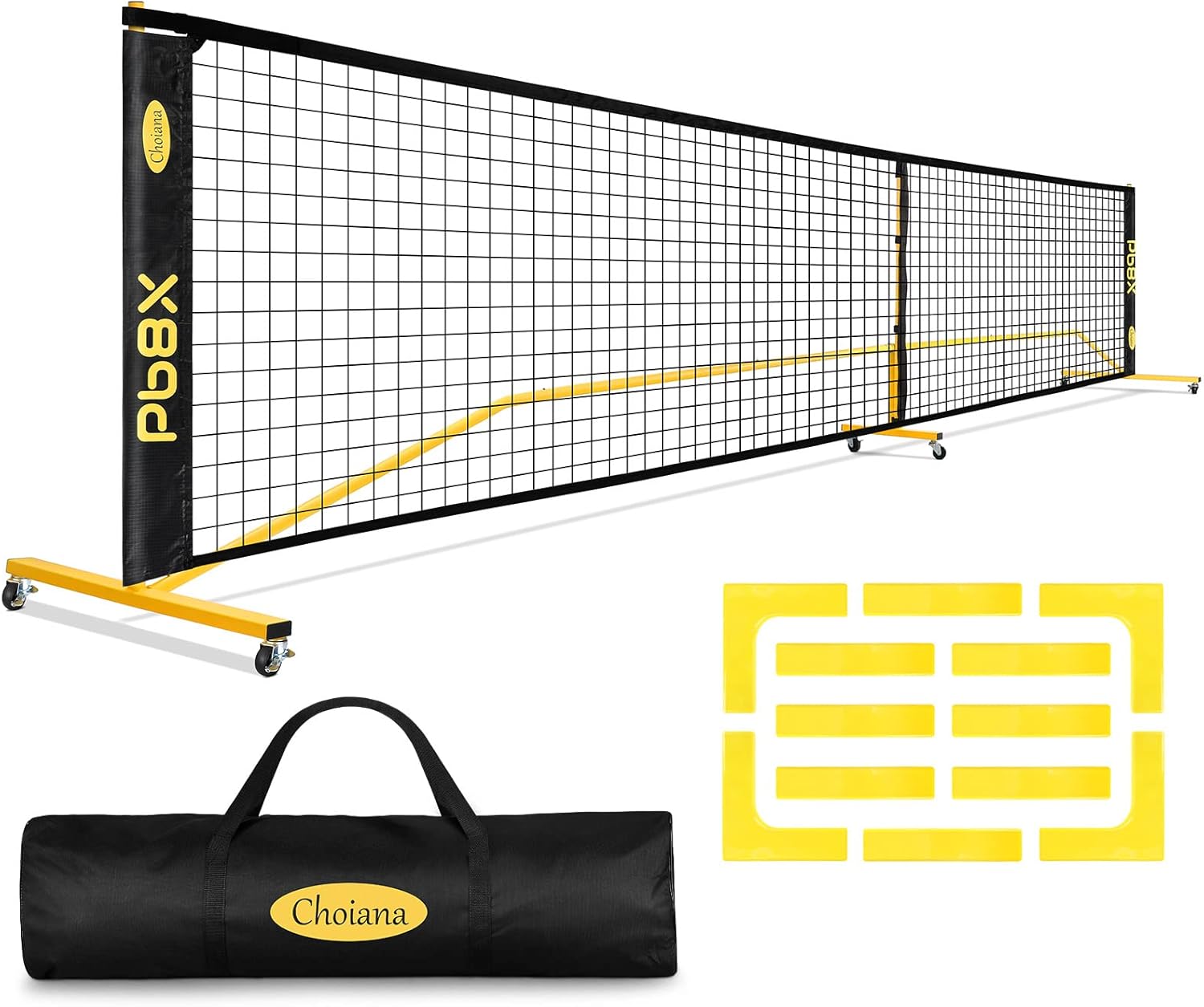 Pickleball Net with Wheels Court Marking Kit, Portable Outdoor Pickleball Set Net System Regular