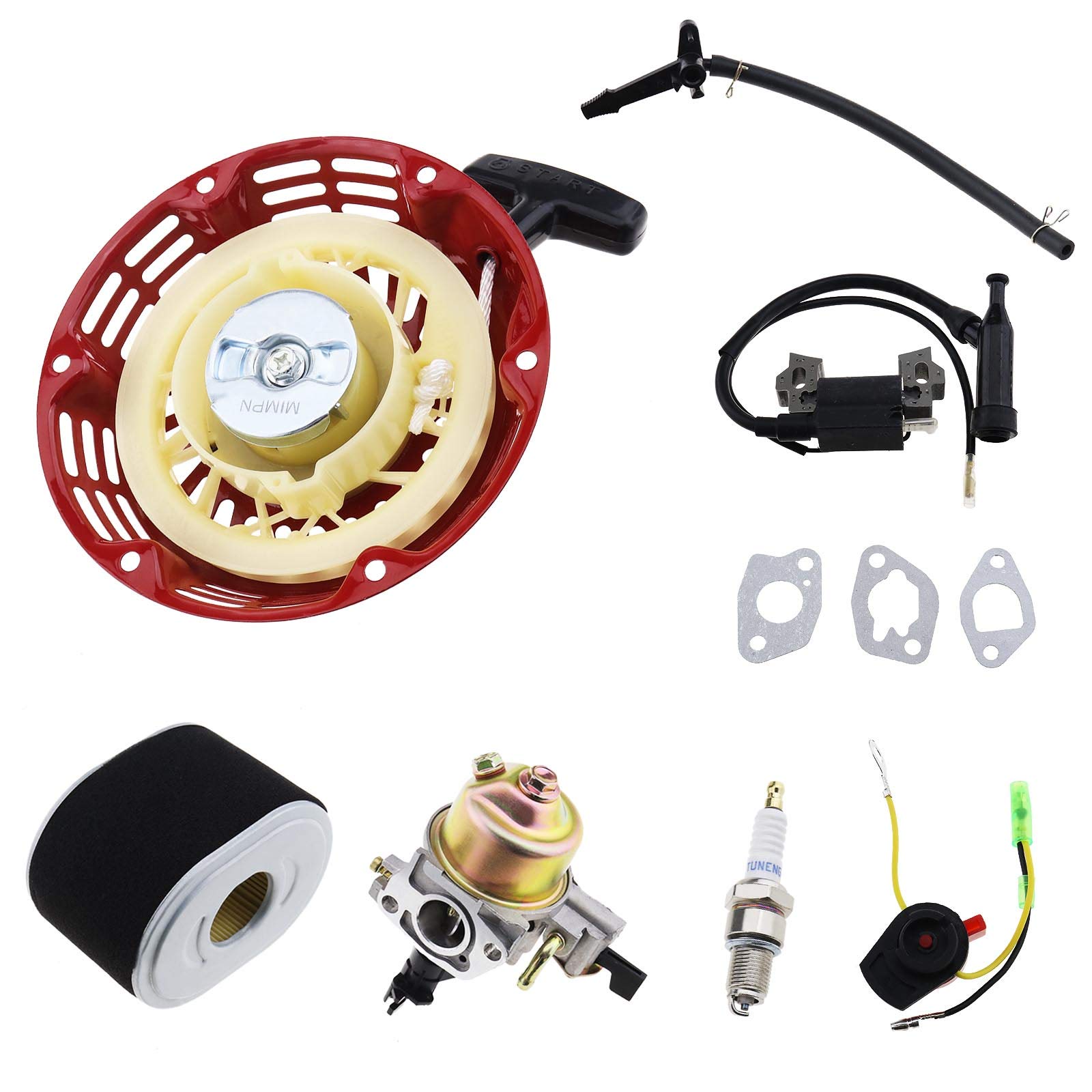 EMSea Vergaser Service Kit Kompatibel mit Honda GX140 GX160 GX200 (Vergaser, Dichtungen, Rückstoßstarter, Zündspule, Zündkerze, Luftfilter und Stoppschalter)