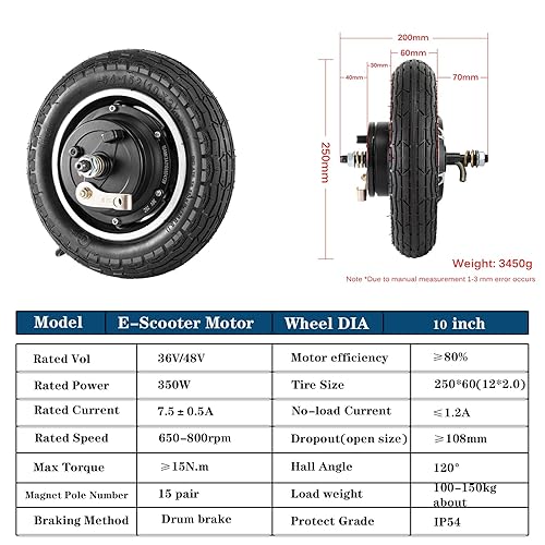 Miniatura 10 de 12 inch Electric Scooter Hub Motor Wheel 48V 500W Wheel Motor Brushless Gearless Hub Motor E Scooter Conversion Kits 30H Magnet (12inch 48V500W)