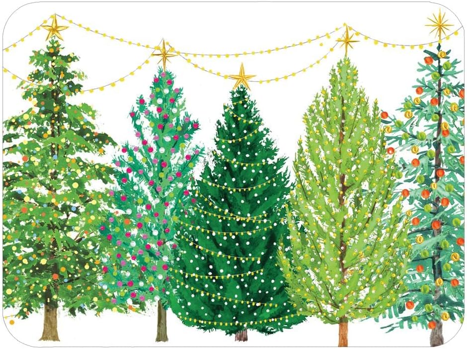 Caspari Christmas Tree with Lights Rectangle Paper Placemats, 12 Per Package