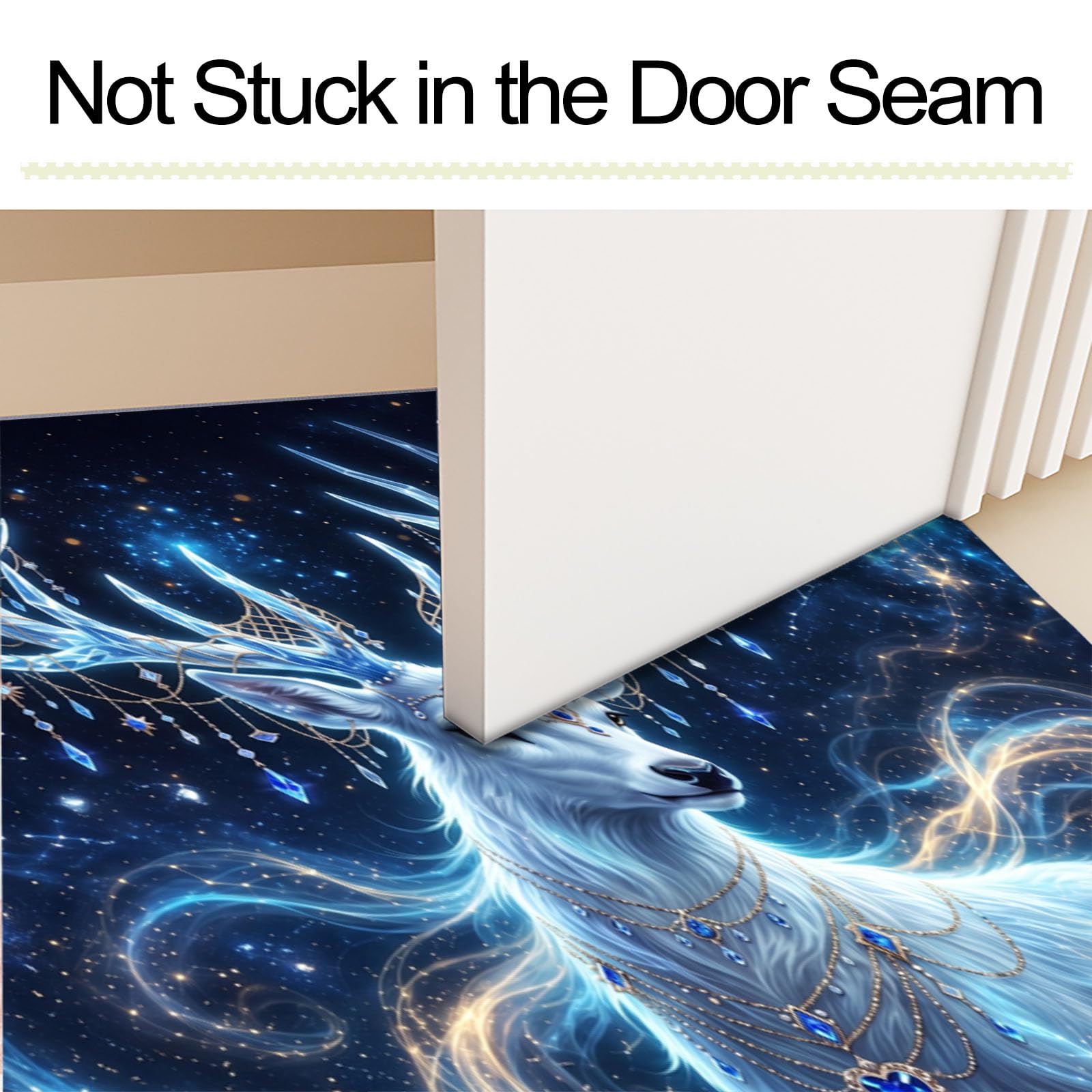 Felpudo Entrada Casa Antideslizante Reno Cristal Misterioso Para Interiores,Alfombras Entrada Fino Lavable,Animales Fantásticos Cielo Estrellado Alfombrilla Absorbente Para Pasillo,80X120Cm,Azul