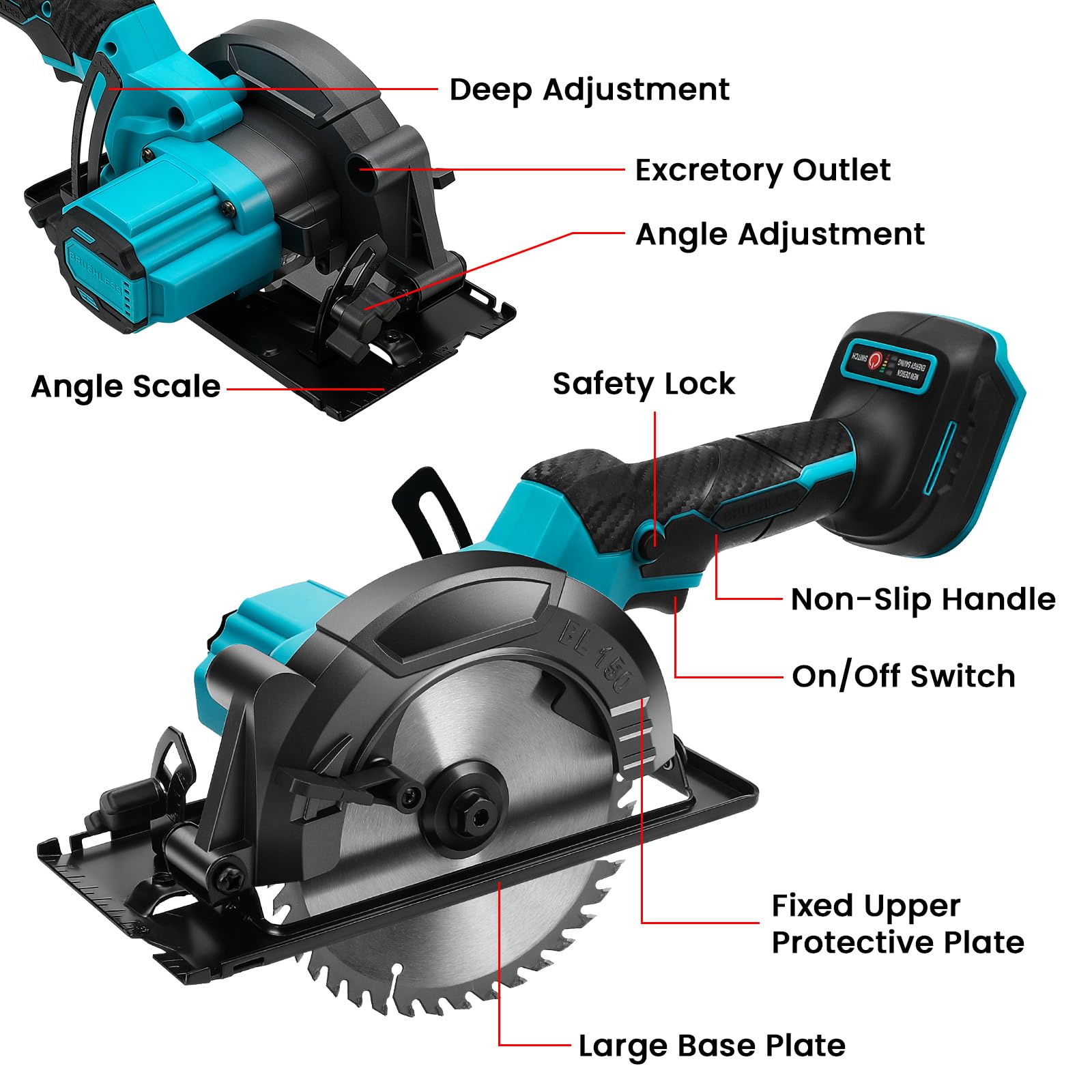 Sierra circular con batería para Makita 18 V batería, 1200W Sierra Circular de Mano 5800 RPM, sierra circular de mano con 3 hojas, minisierra circular sin escobillas para Corte de Madera/Plástico