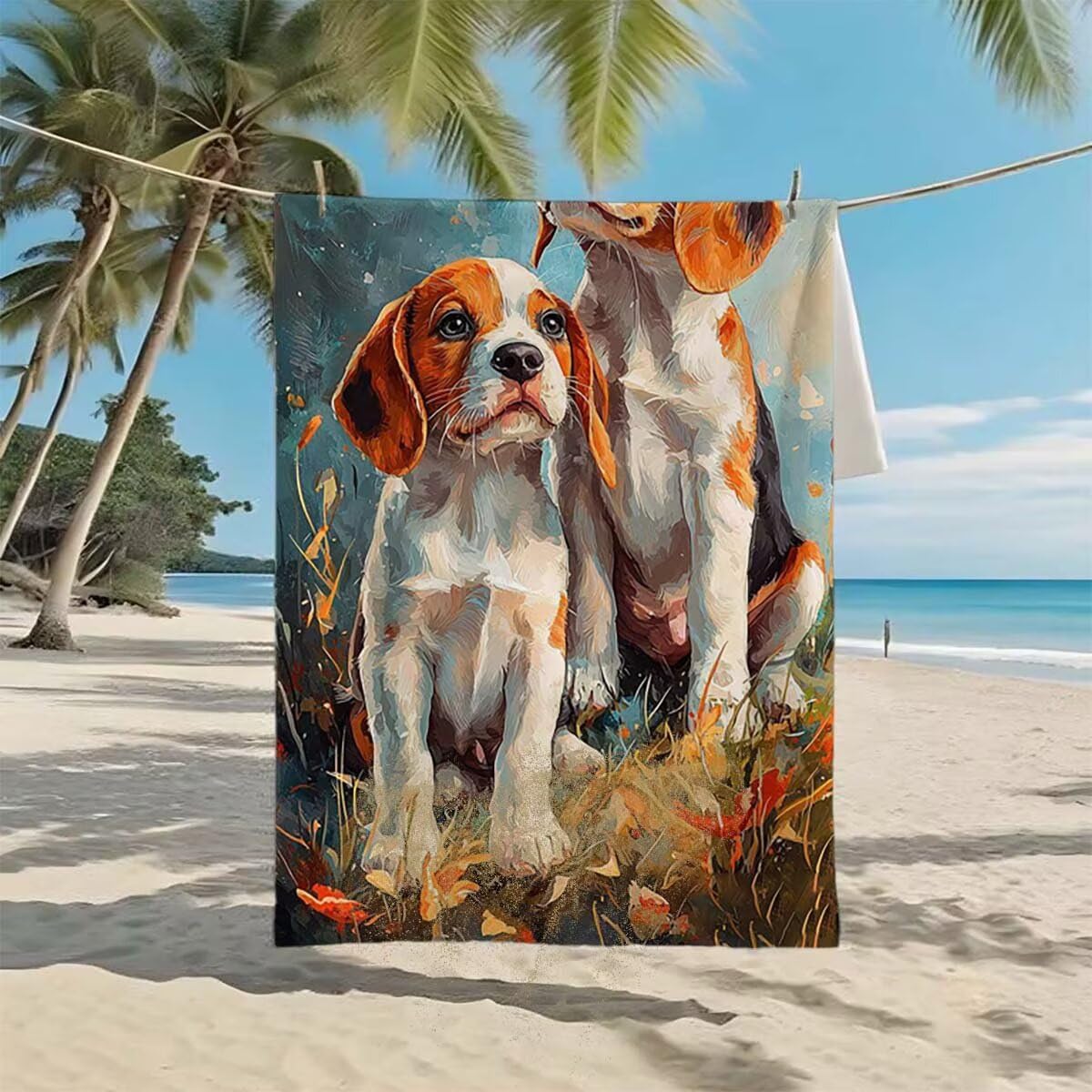 Toalla de Playa Grande 220x100cm/35x70cm, Juego de 2 Toalla Microfibra XXL de Antiarena, Toallas Playa Suave Ligera, Absorbente Secado Rápido, Beach Towel Viaje Yoga, Regalo Mujer Hombre (Perro) B-31