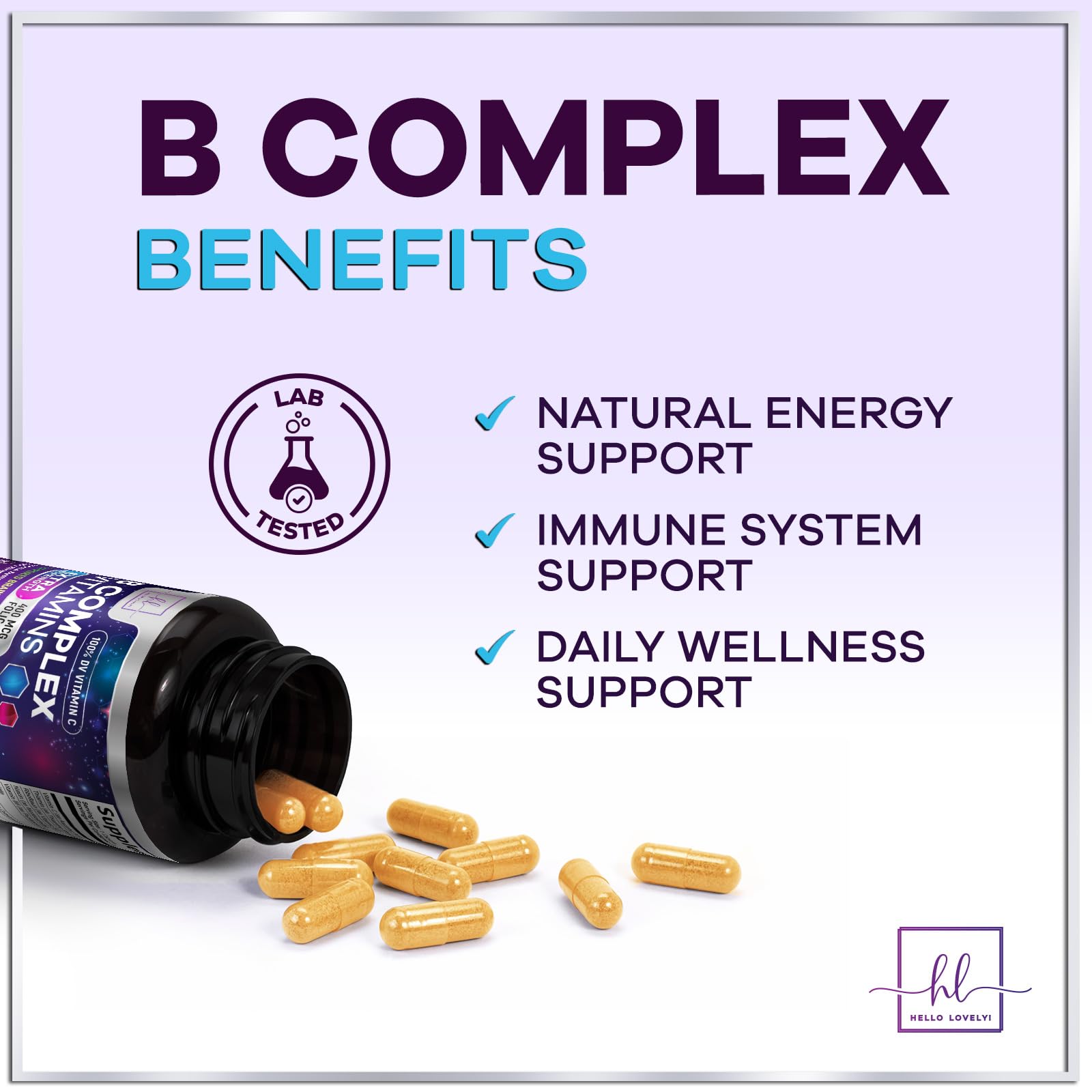 B Complex Vitamin Supplement - 3X Strength with Biotin, Vitamin C & Folic Acid - Super B12 Complex Vitamins for Energy, Supports Hair Growth, Immune Support for Women & Men, USA Bottled, 120 Capsules — Amazon image 5
