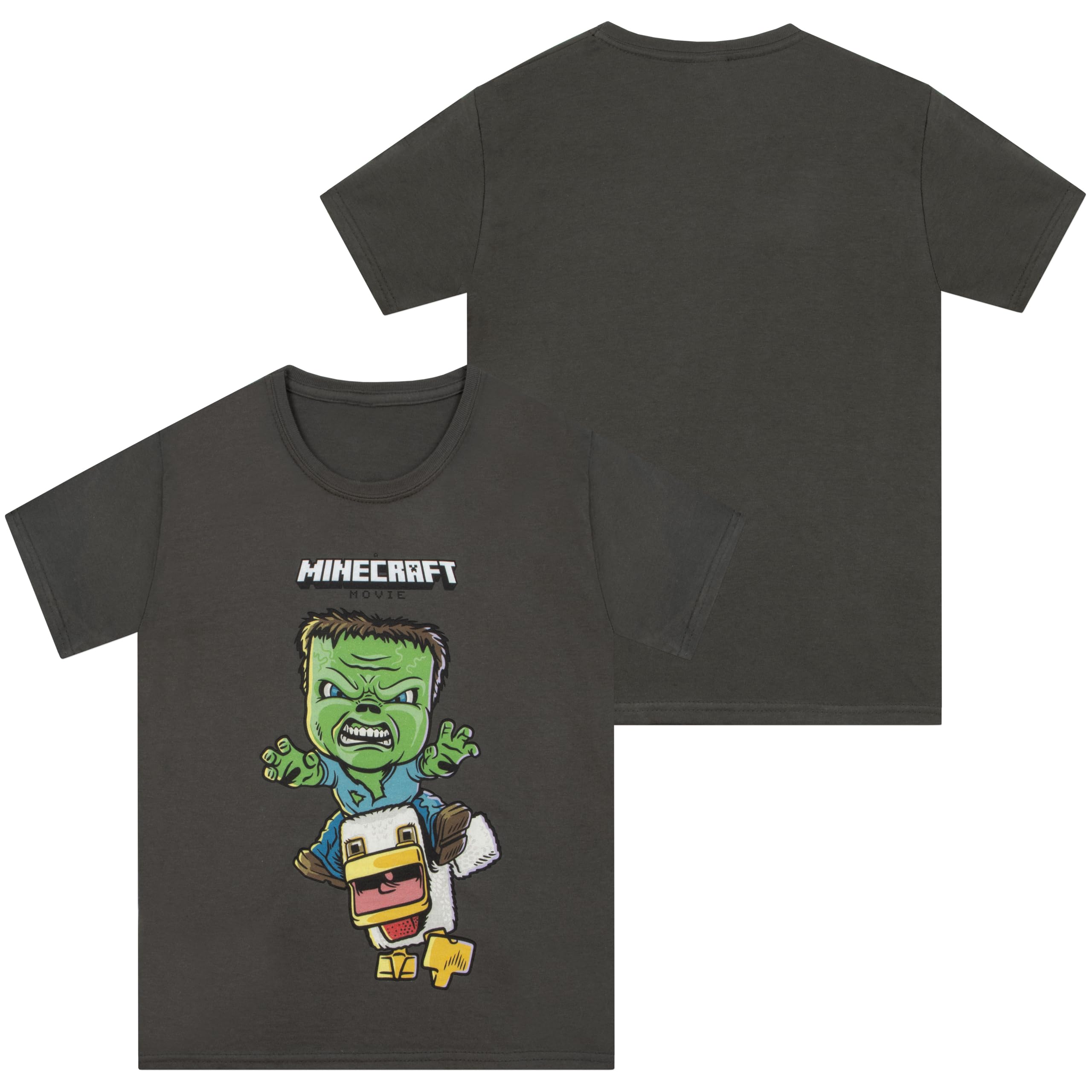 Minecraft Tshirt, Chicken Jockey Jungen Tshirt, T Shirt Jungen Sommer, T-Shirt Kinder Baumwolle, Grau 140