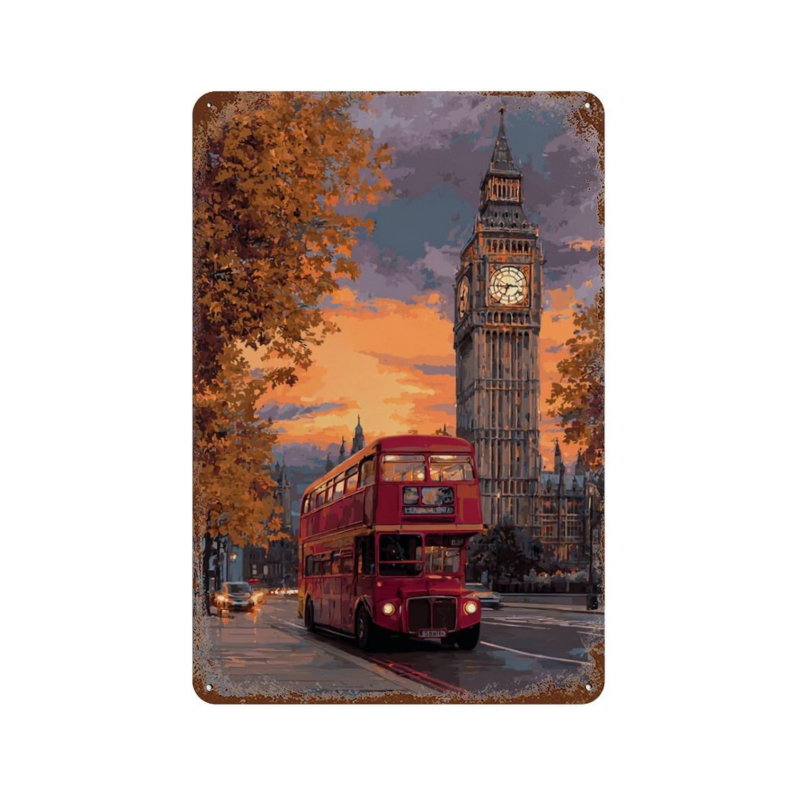 London Sunset with Big Ben-1 Vintage Wall Sign 11.8"x7.9", Rust Effect Metal Decor for Shed, Workshop And Garage Wall Decor