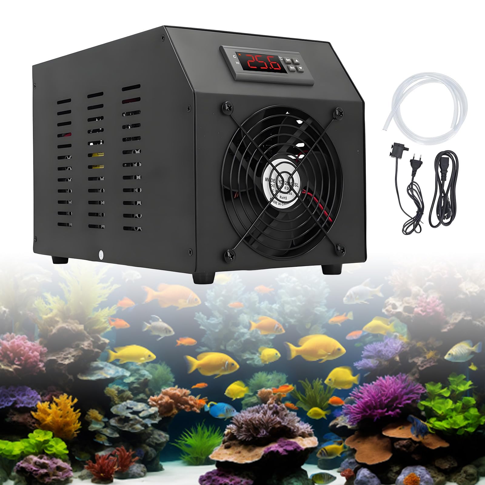 Refrigeratore per Acquari,Sistema di Raffreddamento ad Acqua Silenzioso con Pompa e Tubo,Intervallo di Temperatura 10-50°C,Raffreddamento Rapido,per Piantumati,Marini Coralli Cooling