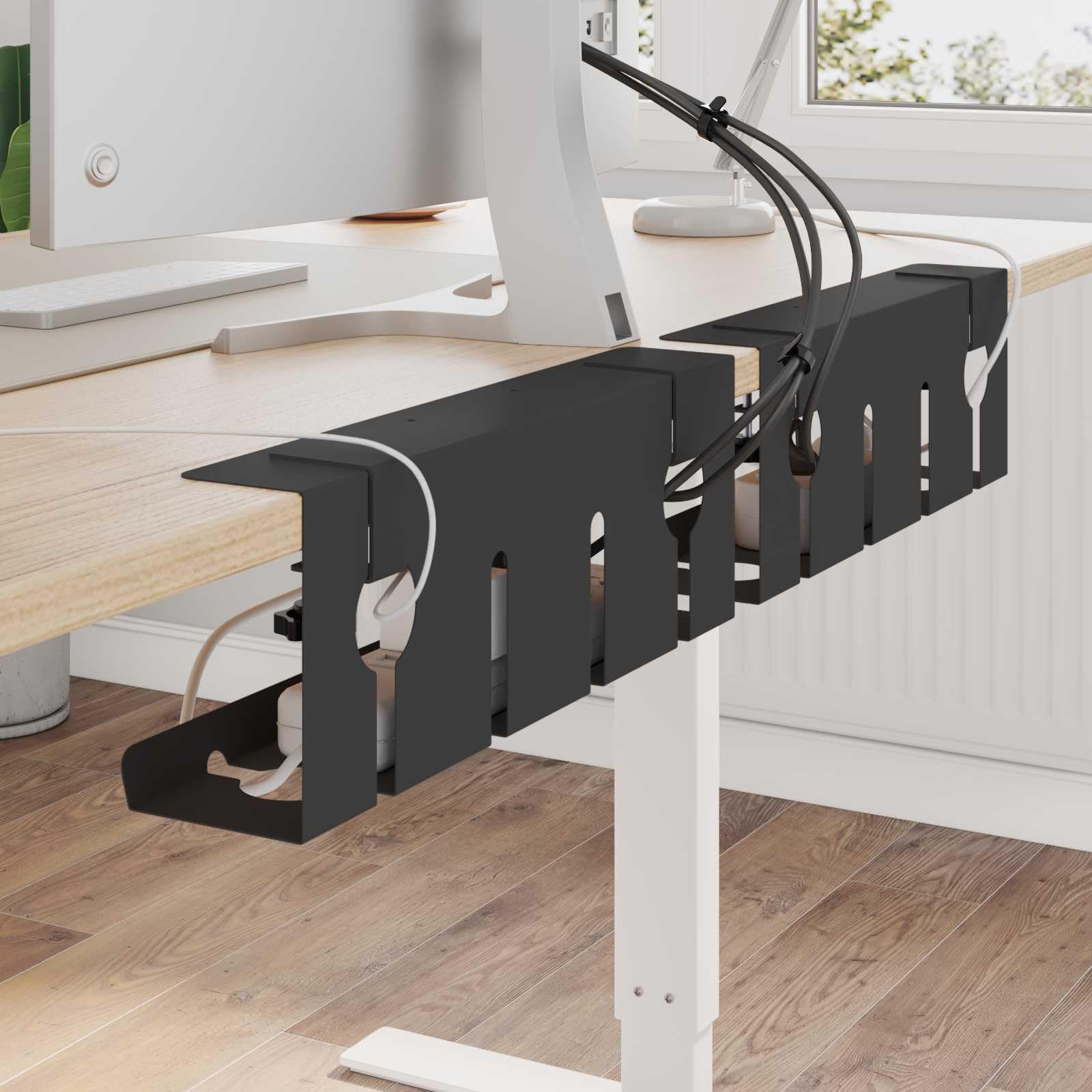 Gestione dei cavi sotto la scrivania, set da 2 pezzi, vassoio per organizzare i cavi per ciabatta elettrica e adattatore, in acciaio, nero, 43 x 10 x 15 cm