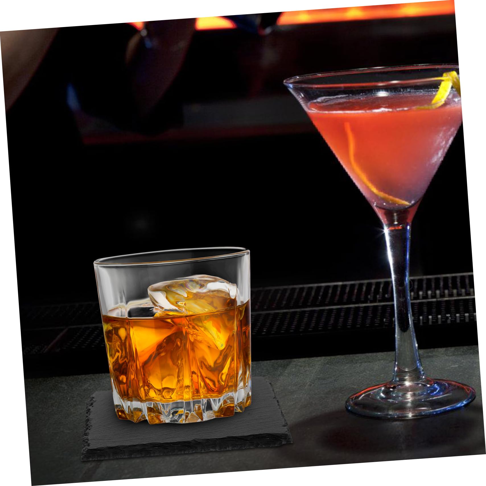 sous-Verres Faciles à Nettoyer Ronds Lot de 12 en Ardoise Noire, Résistants la Chaleur, Antidérapants pour Whisky et Boissons, Déco Maison