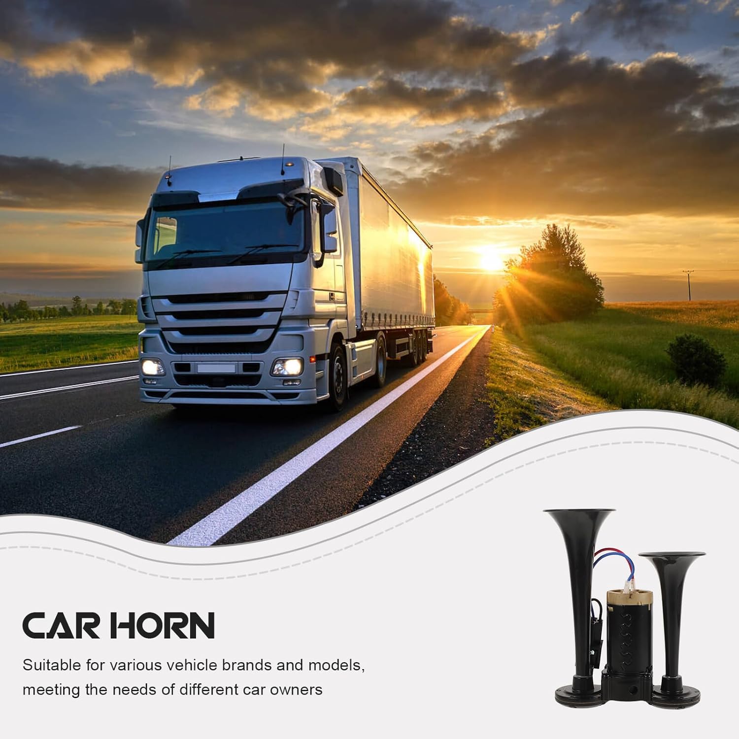 Universal Electric Dual Trumpet Air Horn Kit 135db Loud Black 24v for Cars Trucks Motorcycles and Boats Safety Use