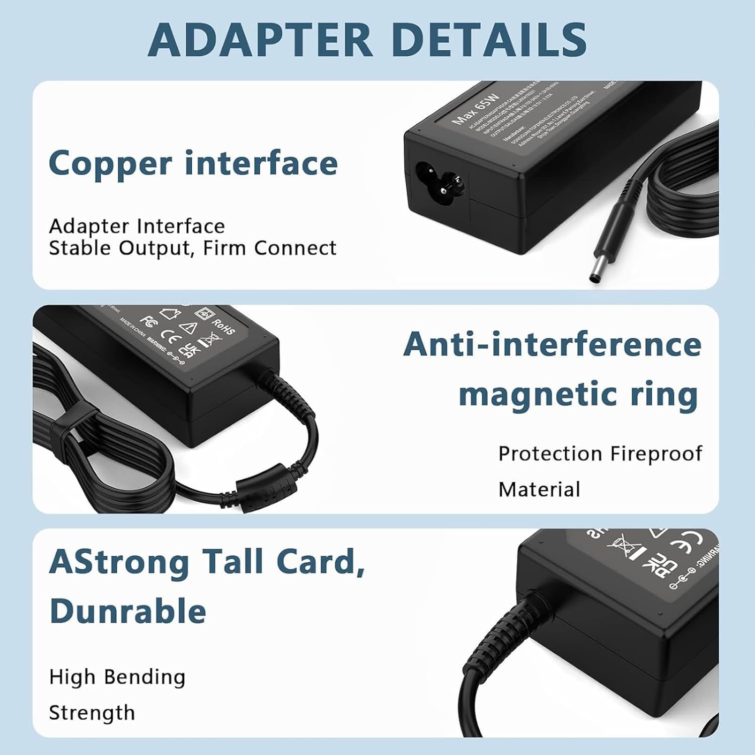 65W 4.5mm AC Adapter Compatible with Dell 16 15 Laptop DC15250 DC15255 DC16255 DC16251 DC16250, Pro 14 16 PC14250 PC14255 PC16250 PC16255, Latitude 3520 3540 3440 3420 3550 3430 3320 Power Supply