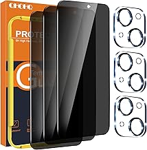 QHOHQ Pack of 3 Privacy Screen for iPhone 15 [6.1 Inch] with 3 Pieces Camera Protection, Anti-Spy Tempered Glass Protection, HD Privacy Film, 9H Hardness, Anti-Scratch, Bubble-Free