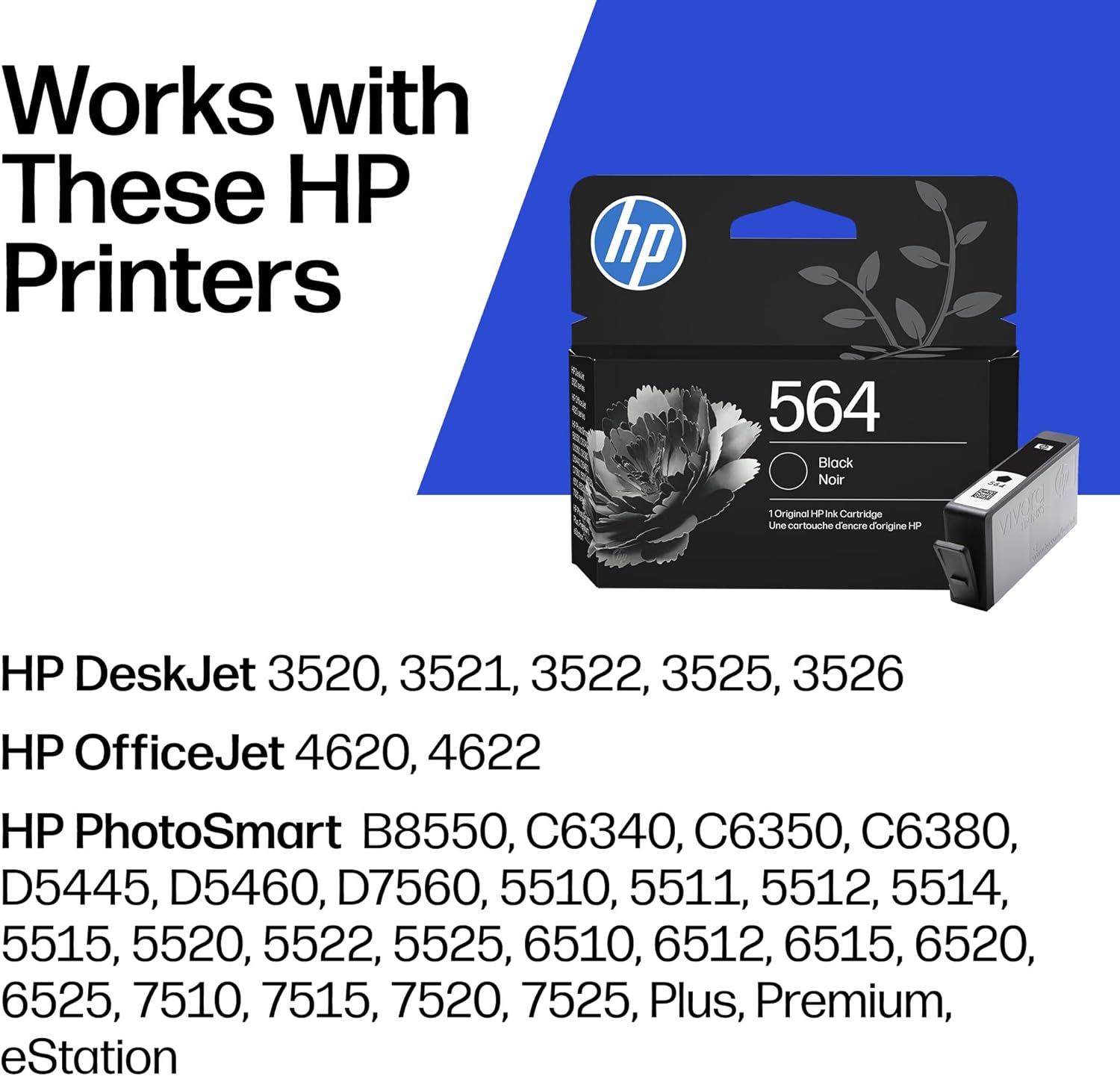 HP 564 Black Ink Cartridge | Works with DeskJet 3500; OfficeJet 4620; PhotoSmart B8550, C6300, D5400, D7560, 5510, 5520, 6510, 6520, 7510, 7520, Plus, Premium, eStation | CB316WN 1 Pack