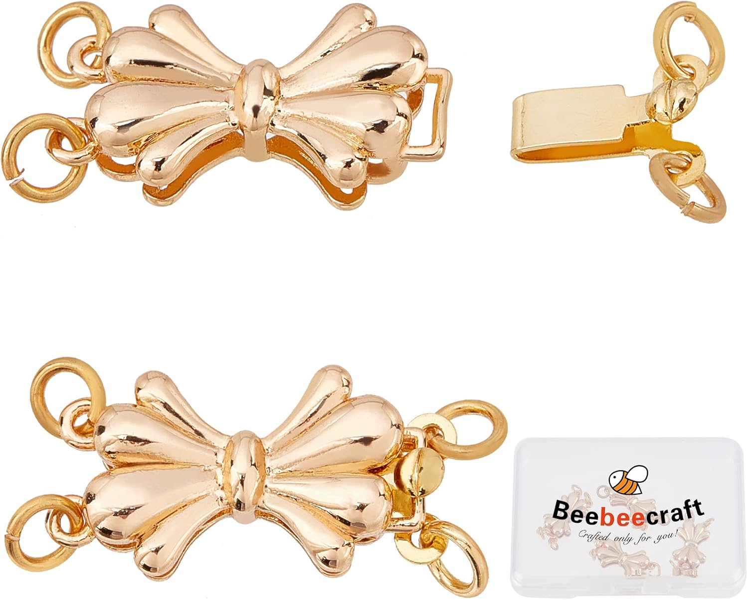 Beebeecraft 4Pcs 18K Gold Plated Necklace Layering Clasps Double Layered Clasp