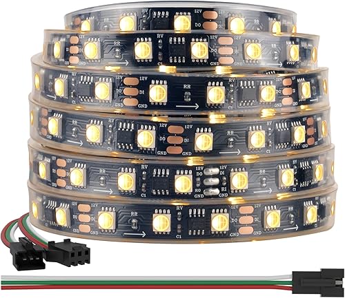 BTF-LIGHTING WS2814 IC RGBW RGB+blanco cálido (WS2812B similar) direccionable DC12V 16.4FT 60LEDm 20pixelm Flexible 4 colores en 1 Dream Color LED