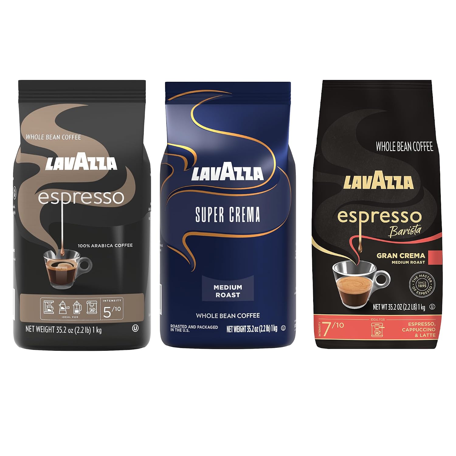 Lavazza Whole Bean Coffee Variety Pack, Medium Roast, 2.2 lb (Pack of 3 Bags)