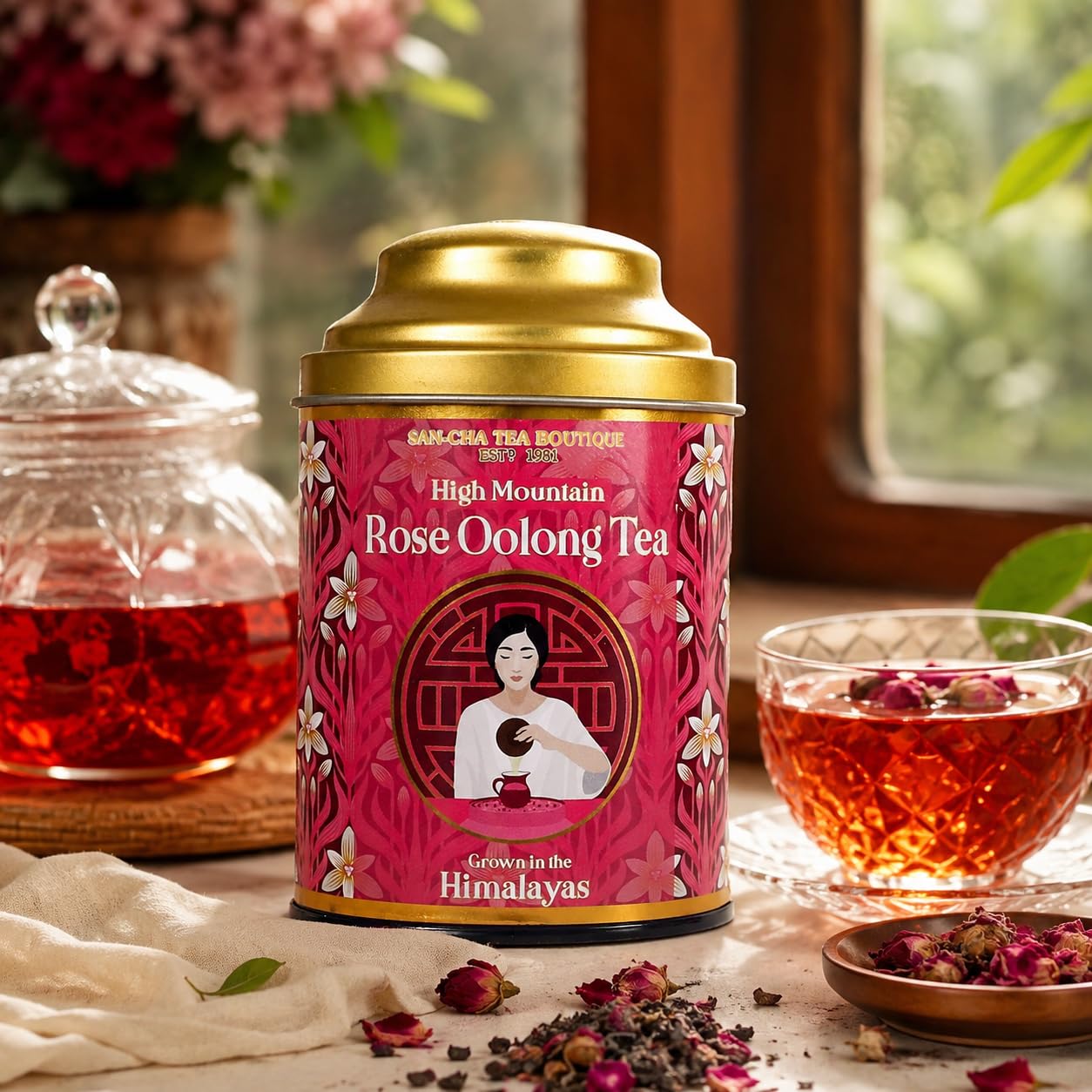 SAN-CHA Tea Boutique | Rose Oolong Tea | Semi-Fermented Himalayan Loose Leaf Tea | 50g | Sweet Floral Aroma | Since 1981