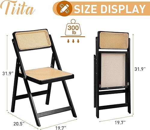 Miniatura 3 de Tiita Silla plegable de ratán, sillas de comedor modernas de mediados de siglo, cómodas sillas de bambú para exteriores para dormitorio, sala de