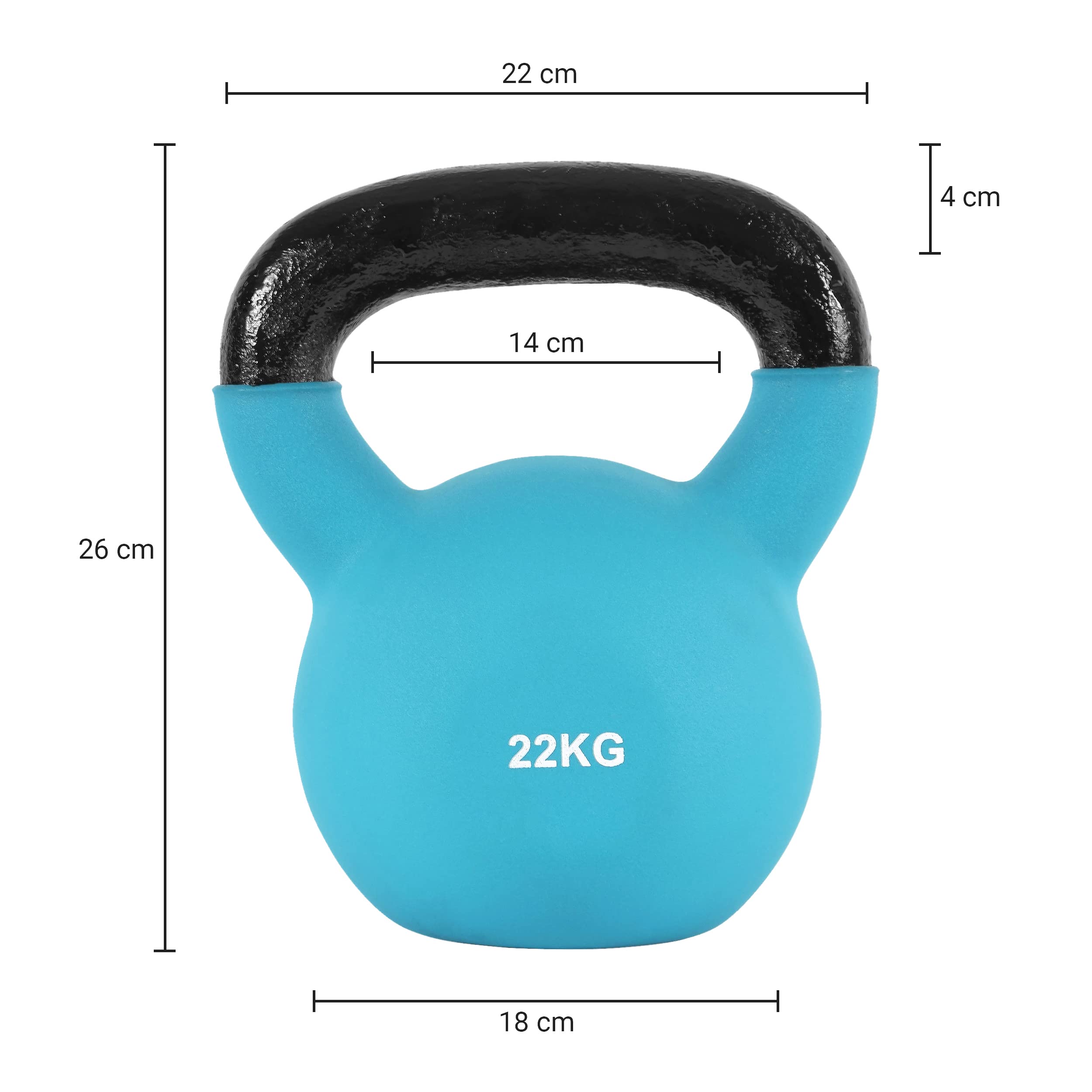MSPORTS profesjonalne, neoprenowe hantle kettlebell, 2-30 kg, w zestawie Plakat z ćwiczeniami, hantle kettlebell 22 kg - Türkis
