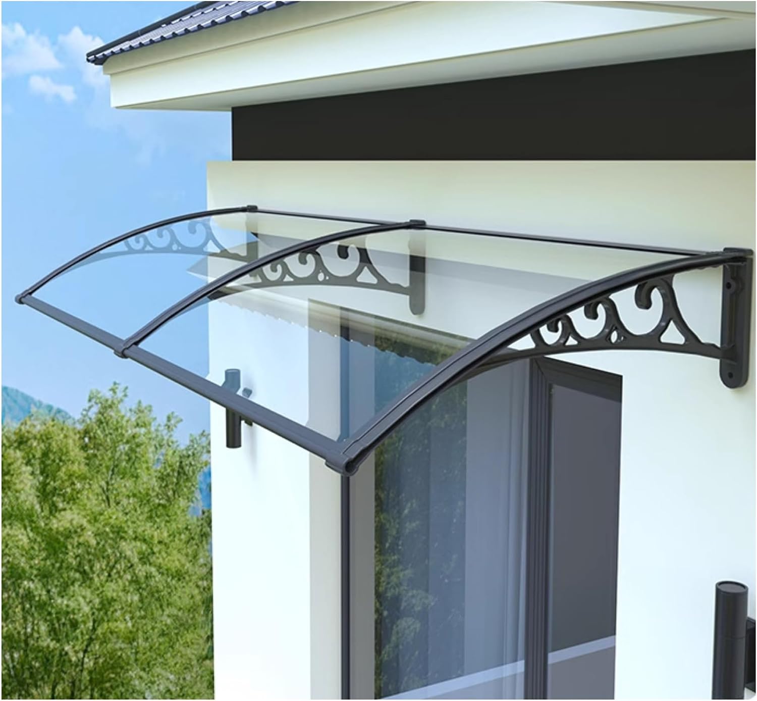 Polycarbonate Cover Door Awning for Patio UPF 50+ Window Awning Rectangle with Plastic Steel Bracket Kit for Sun Shutter, UV, Rain and Snow Protection(80x260cm/31x102in)