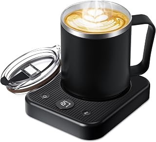 Waipfaru Coffee Warmer & Mug Set for Desk, Heated Cup With Auto Shut Off, Electric Self Heating & 3 Temperature Control Smart Mug for Office, Home and Travel, Black