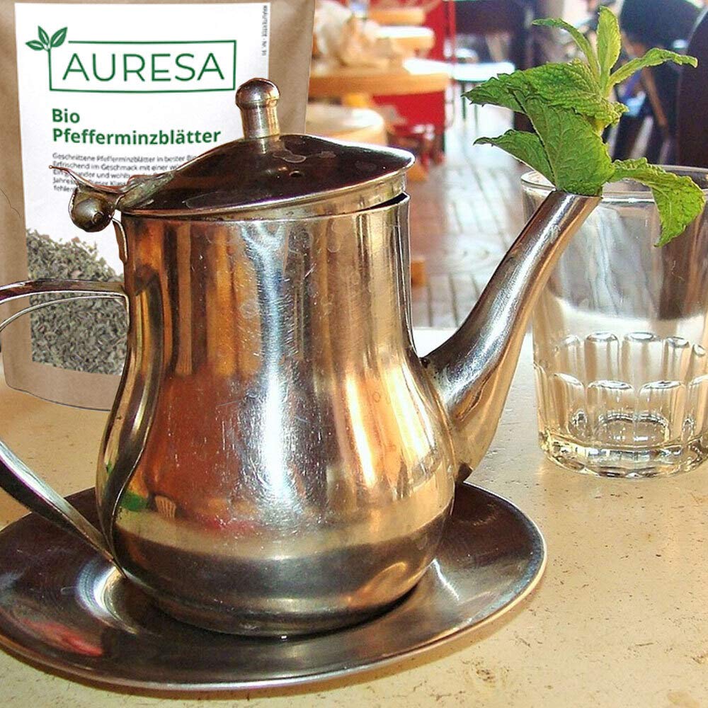 AURESA Bio Kräutertee Pfefferminzblätter | Erfrischender Bio Tee | Geschnittene und würzig frische Pfefferminze