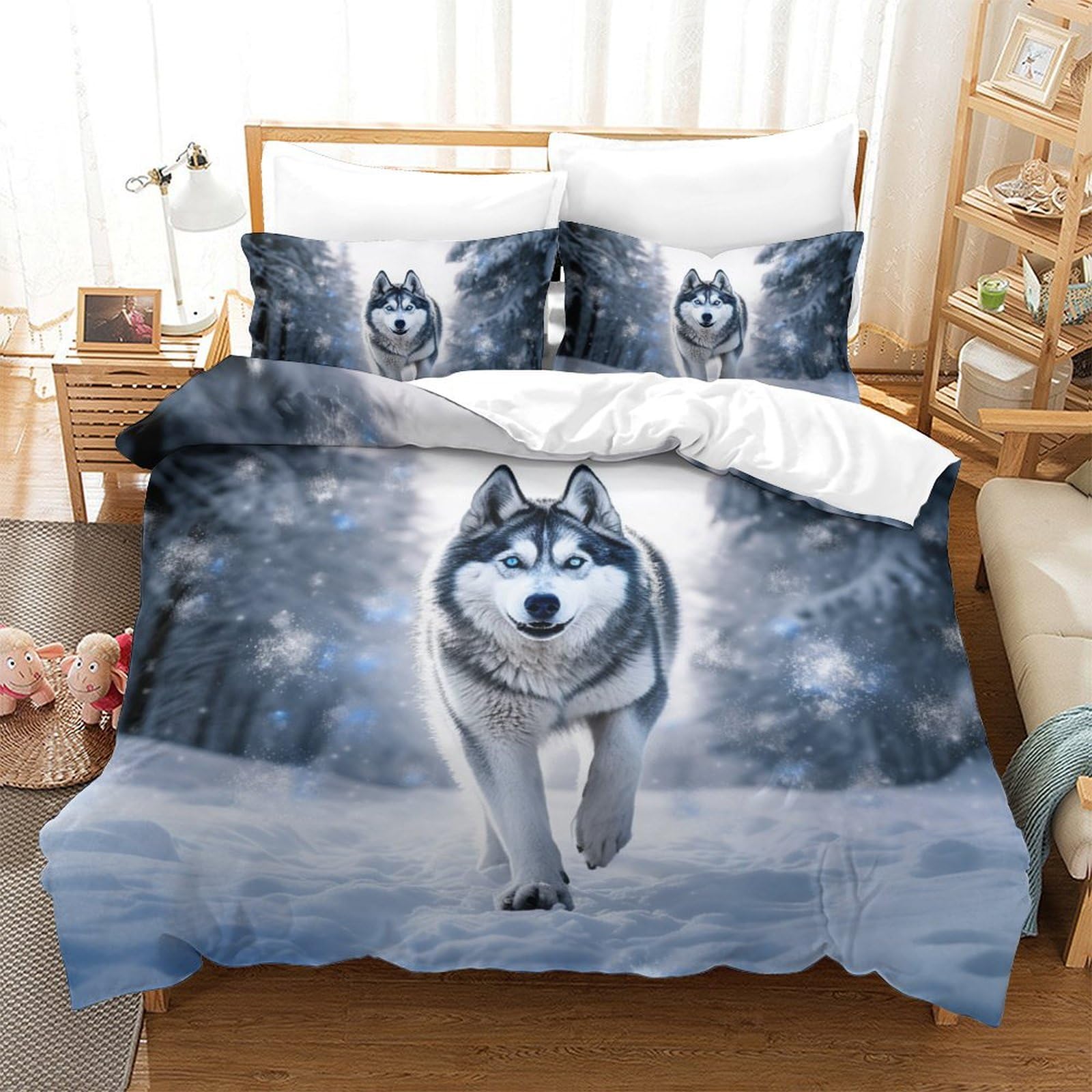 GXYUAOIEF Husky Bedding Duvet Set Quilt Cover Set Bedspread Bedroom with Pillow Cases With Zipper Closure Soft Microfiber Bedding Set King（220x240cm）