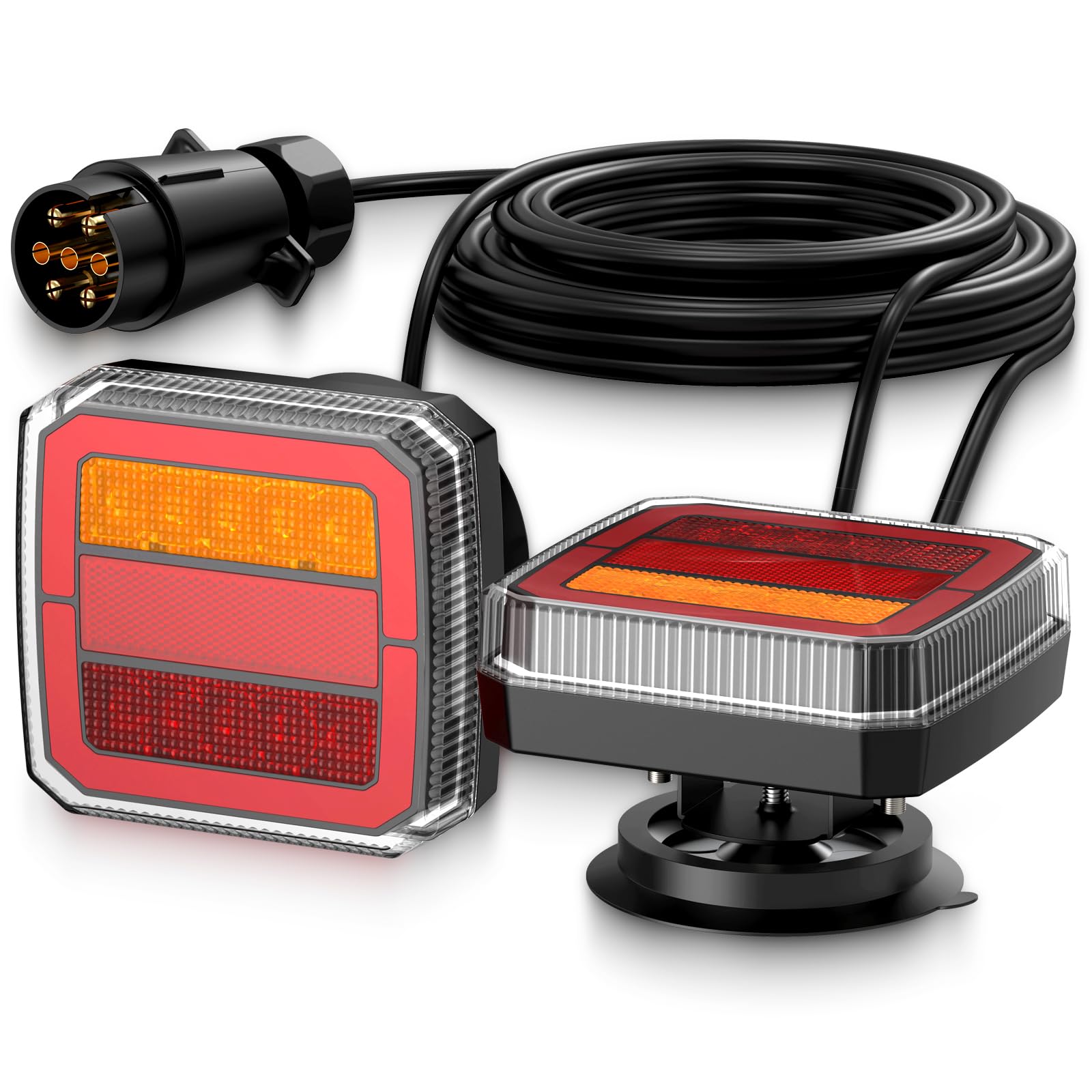 Justech 2x 40LEDs Anhänger Rückleuchten mit Magneten mit 7,35m Kabel und 7-Pol-Stecker 12V Rückfahrleuchten Rücklicht mit 4 Funktionen IP65 Rückfahrlicht Bremsleuchte für Anhänger LKW Wohnwagen E9 E57