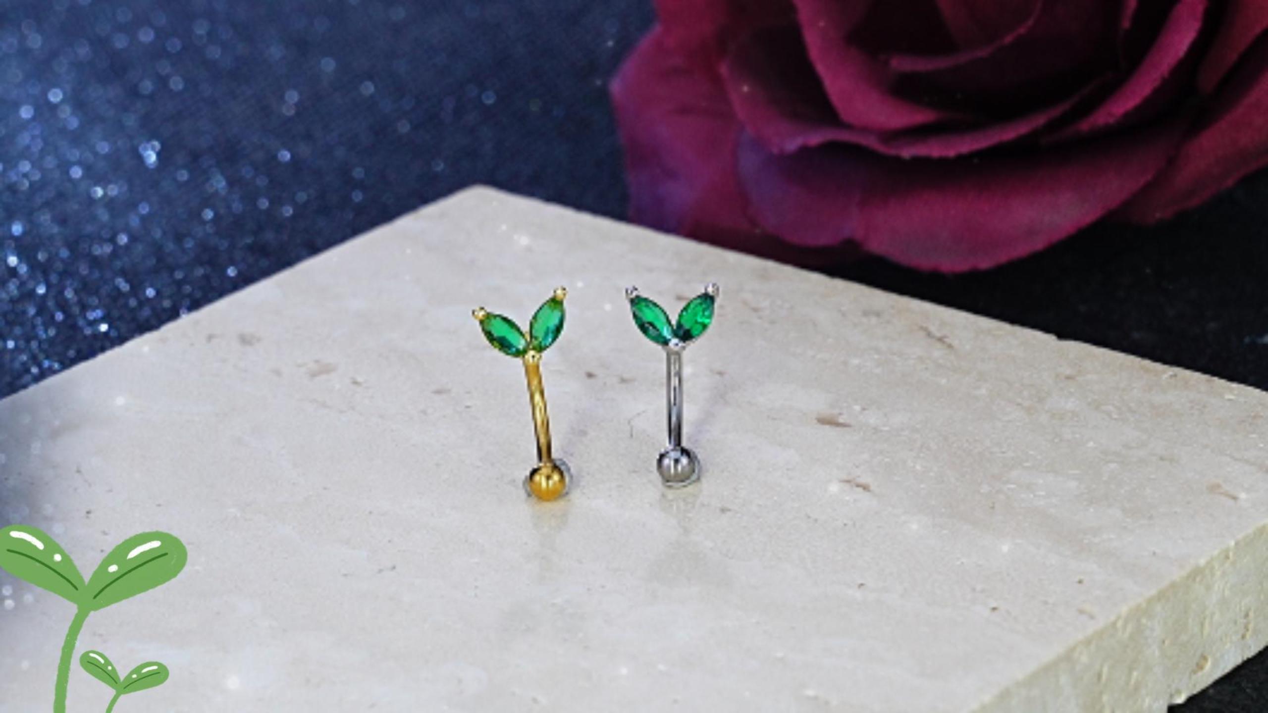Amazon.com: Agrewd Minimalist Green CZ Rook Earrings, 16G Silver