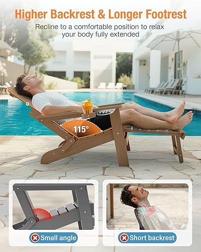 Miniatura 4 de YEFU Juego de 4 sillas Adirondack ajustables con reposapiés, sillas Adirondack ajustables de 5 niveles con otomana retráctil y 2 portavasos, sillas