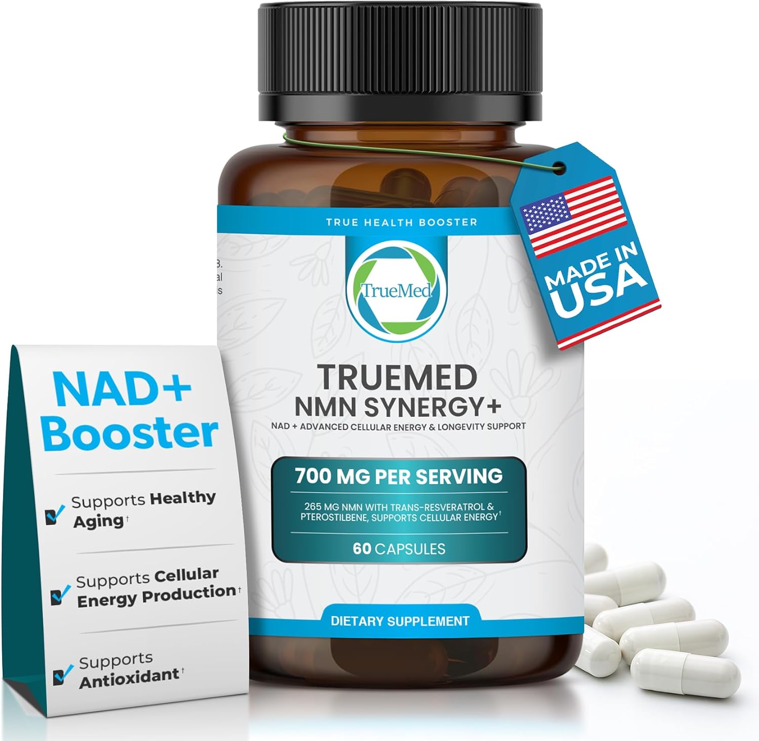 NMN Synergy+ 700mg – Premium NMN Supplement with Resveratrol & Pterostilbene | Advanced NAD+ Supplement for Cellular Energy, & Wellness Support | Non-GMO, Vegan, 60 Capsules