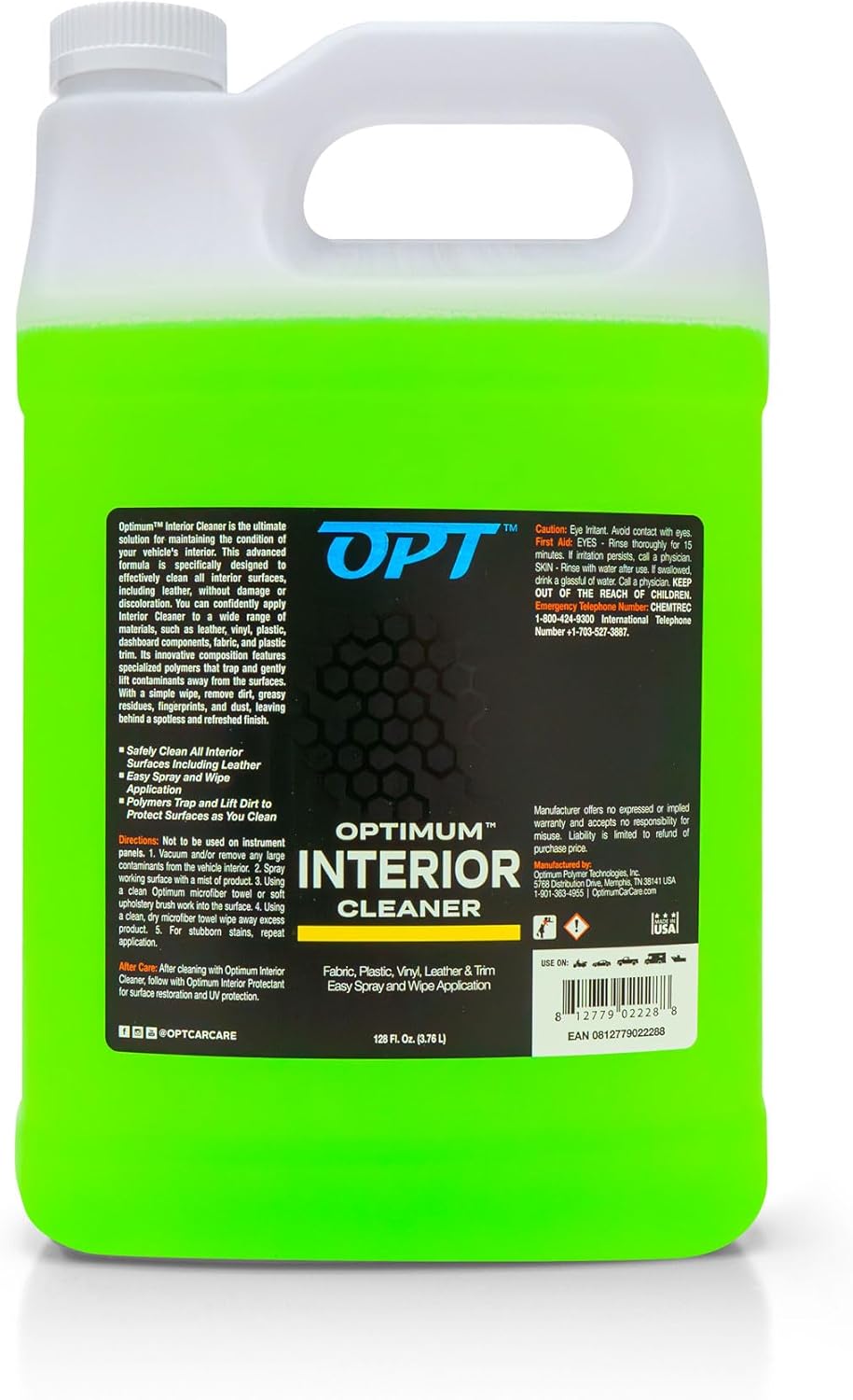 Optimum Interior Cleaner - Car Interior Cleaning and Detailing Spray - Safe on Leather, Upholstery, Interior Trim, Dash, and Plastic (1 Gallon)