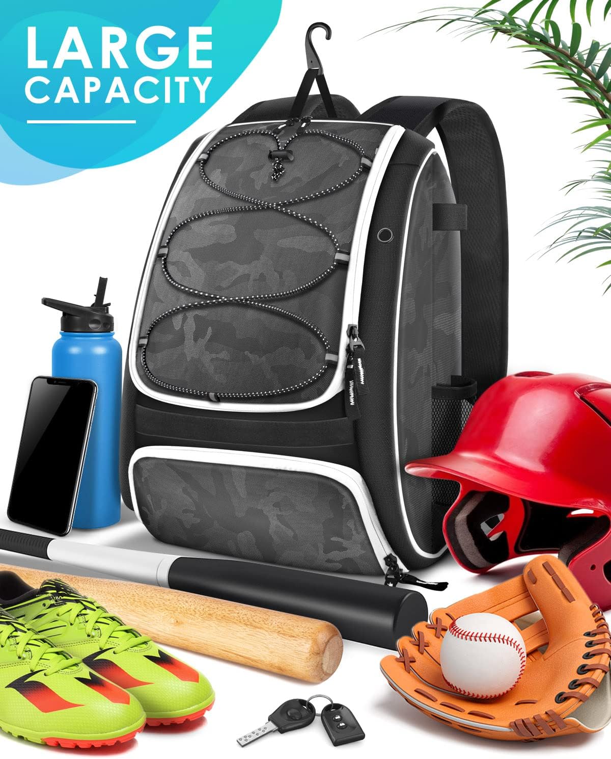 BROTOU Baseball Bag, Softball Bag for Baseball Gear & T-Ball Bat, Youth Baseball Backpack with Shoes Compartment for Girls, Boys, Kids and Adults