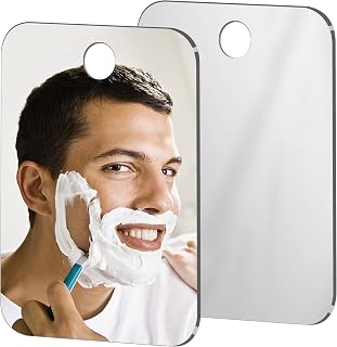 Shower Mirror for Shaving,20cm x 15cm Larger Mirror for Wall Camping,Frameless Portable Hanging Travel Mirrors,Unbreakable Handheld Locker,Makeup Plastic,Shave Mirror,Bathroom