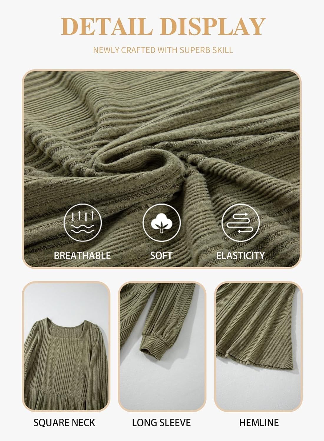 Eytino Womens Plus Size Dress Square Neck Long Sleeve Midi Sweater Dresses with Pockets(1X-5X) - Image 4