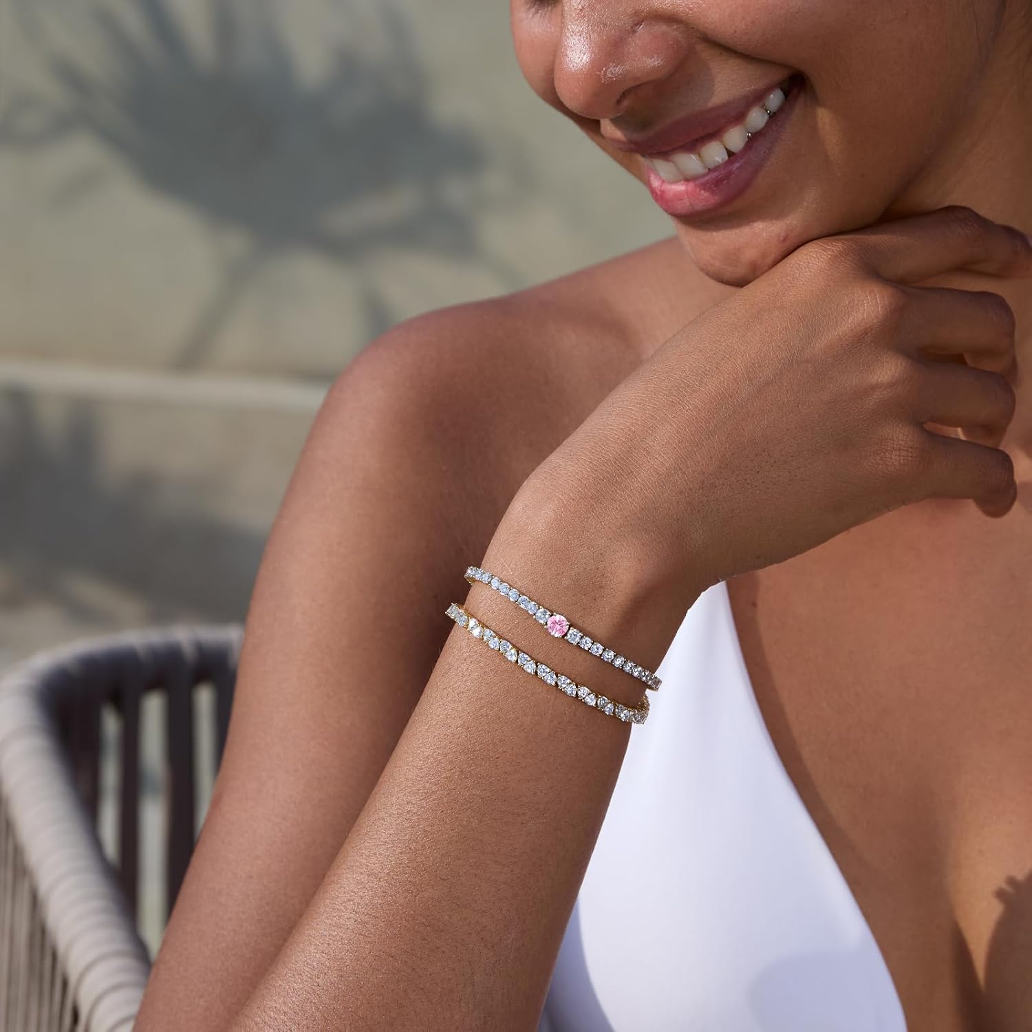 STORYJEWELLERY Birthstone Bracelets for Women, Tennis Bracelets for Women, Gold Plated Cubic Zirconia Bracelet, Lab-Grown Birthstone Jewelry