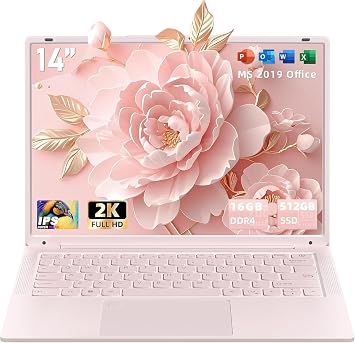 Alder Lake-N150 2K LCD Thin Lightweight Laptop, Win 11Pro & MS Office 2019, 14-inch, 2160 x 1440, IPS High Speed CPU, Max. 3.6 GHz, Memory DDR4, 16 GB, SSD 512GB, PCIe, High Performance PC, USB 3.0