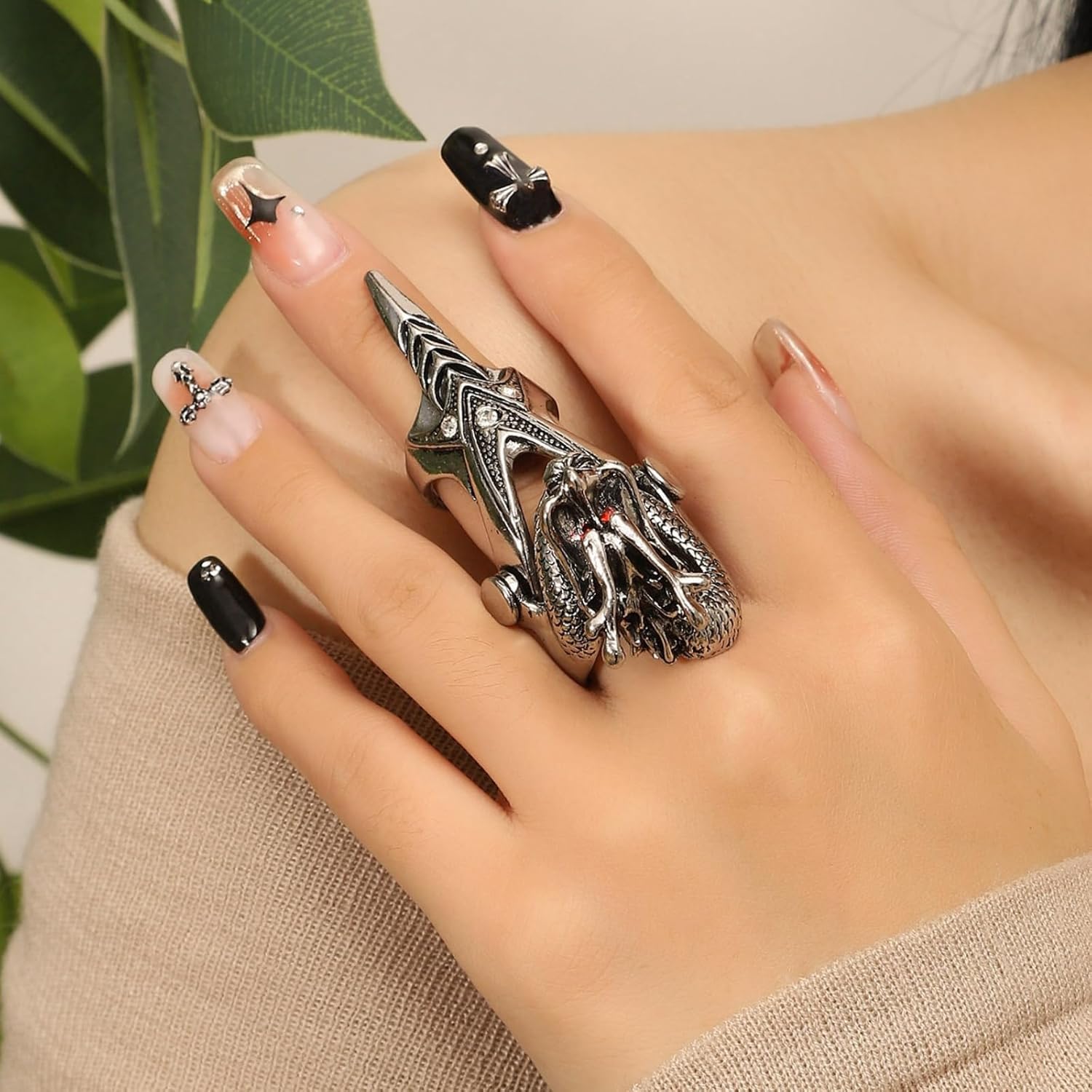 Vintage Dragon Ring Statement Chunky Stainless Steel Ring Gothic Snake Scorpion Skull Ring Halloween Dark Jewelry Accessories for Women Men - Image 2