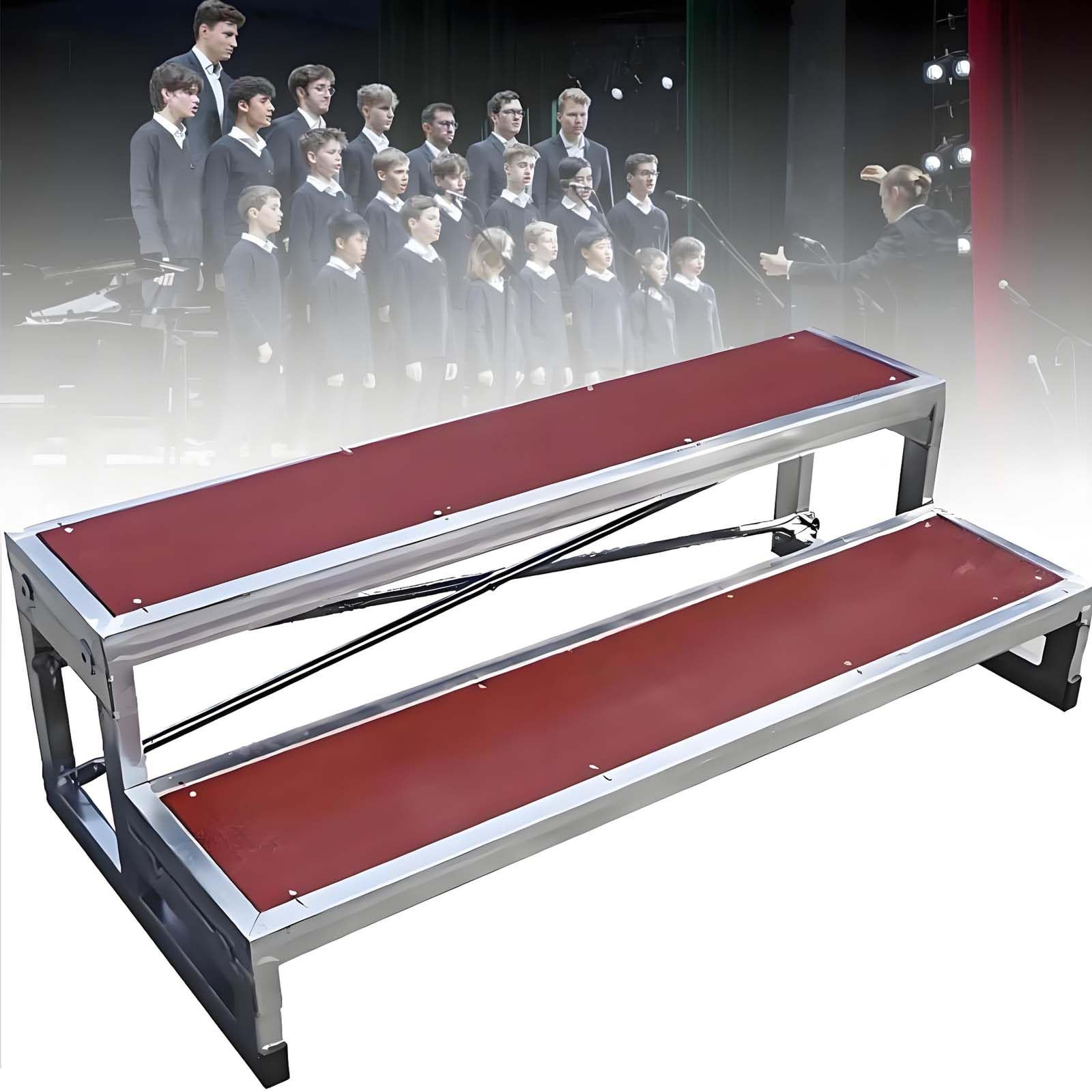 GUTYGIO Group Photo Lectern Podium Staircase Stand, Choral Risers Steps Red,Non-Slip Choir benches/stands for taking photos,Choir Stairs Platform,Treads Staircase 2Tiers