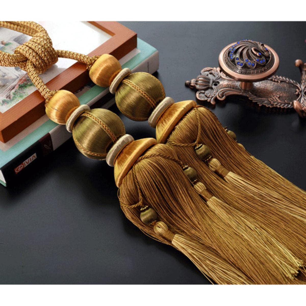 Rideau Corde Européenne Double Boule Rideau Boucle Sangle Suspendue Boule Crochet Glands Embrasse Dos Rideau Accessoires Décoration De La Maison-Bronze