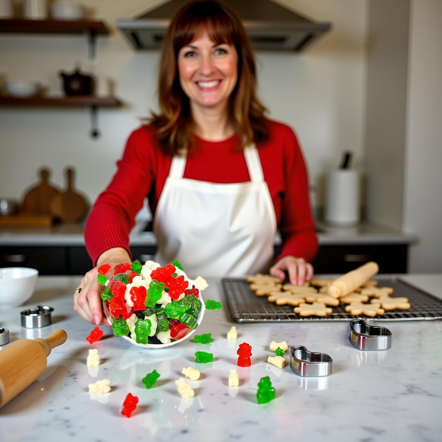 SweetGourmet Holiday Gummy Bears, Red White Green Christmas Candy, Chewy Fruit Flavored, Gluten-Free, 3 Pound Resealable Bag